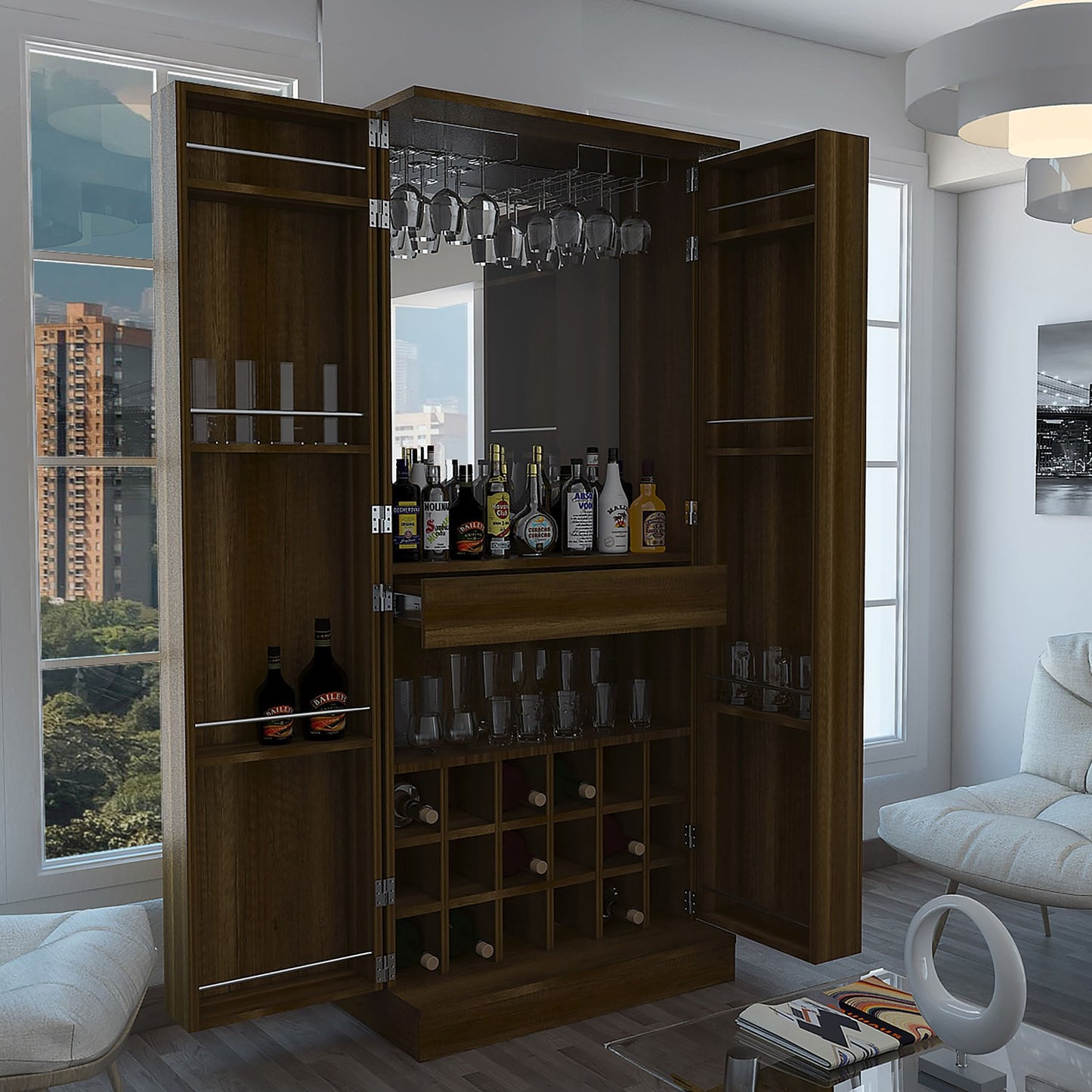 Bar Malbec Con Espejo Alto Rta Caramelo