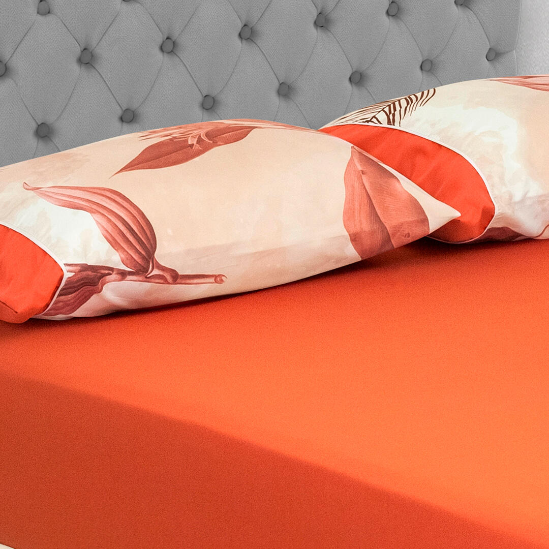 Sabana Ajustable Linea Barcelona Fundas En Hojas Fondo Naranja Suave