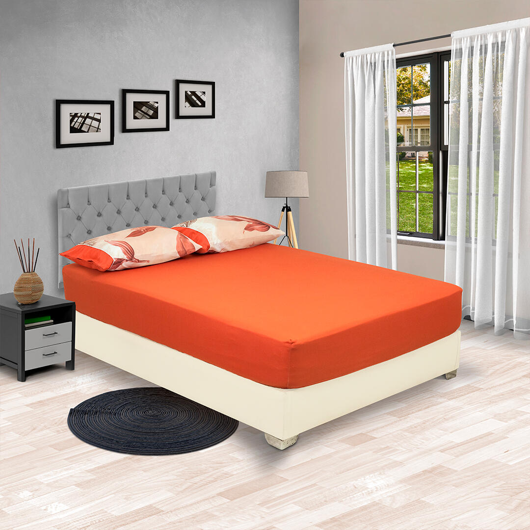Sabana Ajustable Linea Barcelona Fundas En Hojas Fondo Naranja Suave