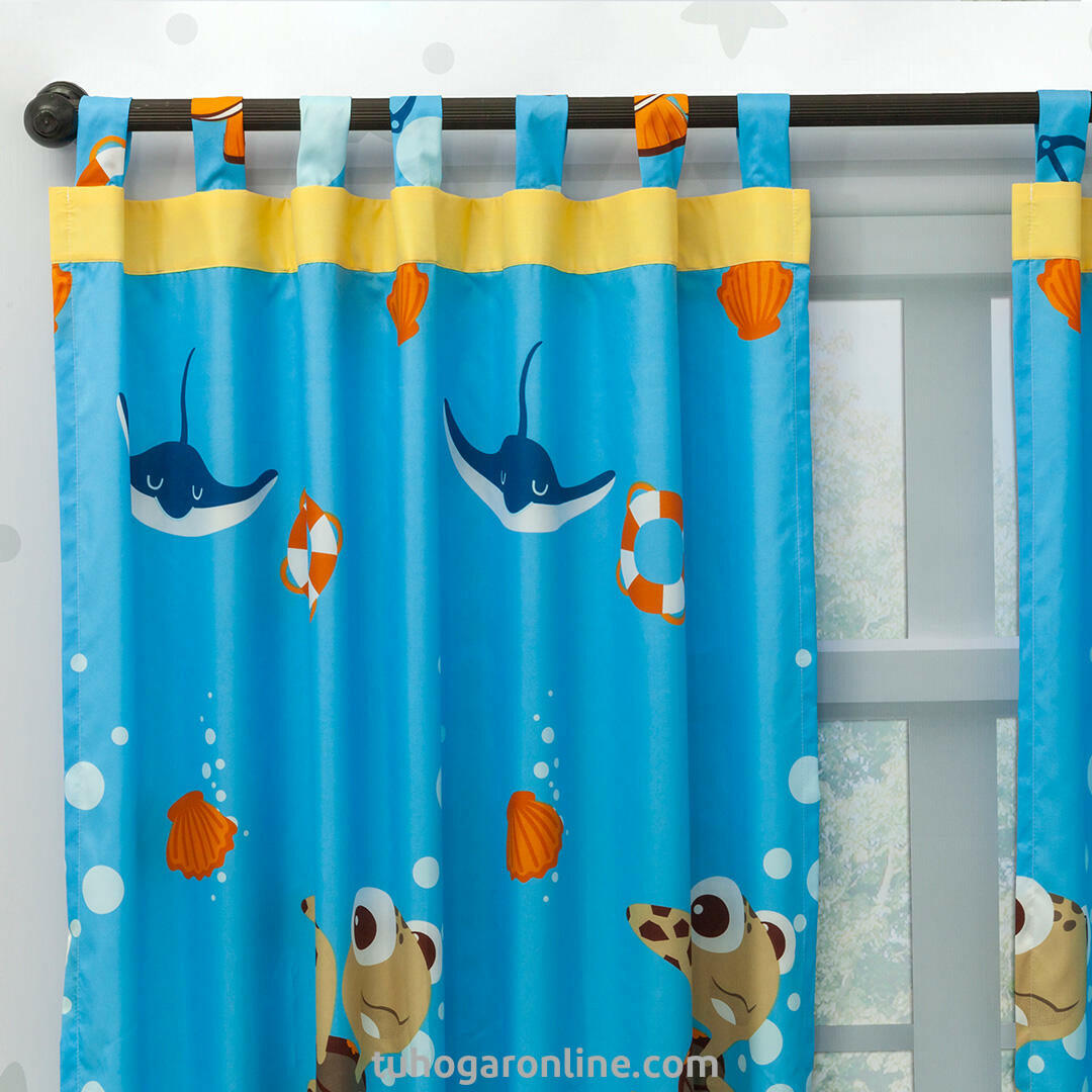 Juego De Sábana Con Cortinas Cama Semidoble Disney Buscando A Nemo Celeste Estampados Animados