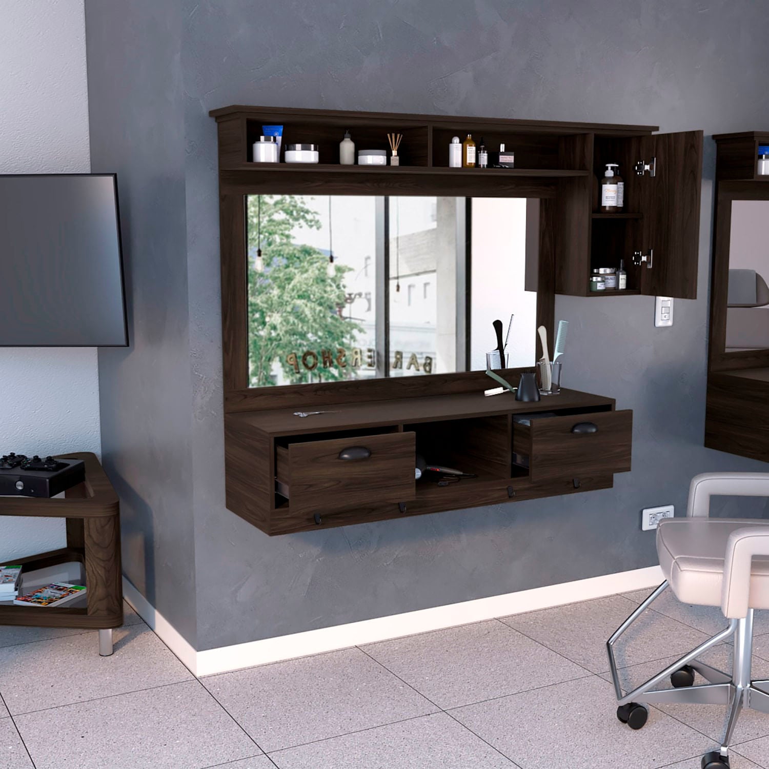 Tocador O Mueble Barberia Waltz Rta Nogal
