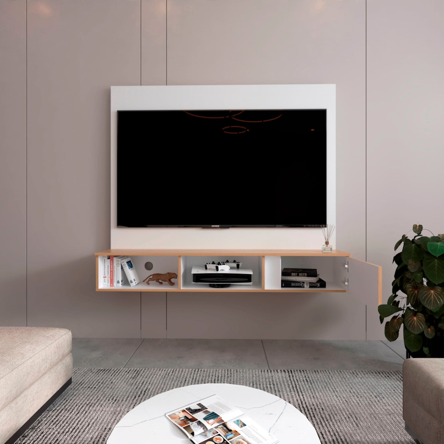 Panel Tv 65'' Dassel 132X150X29 Rta Blanco Fresno