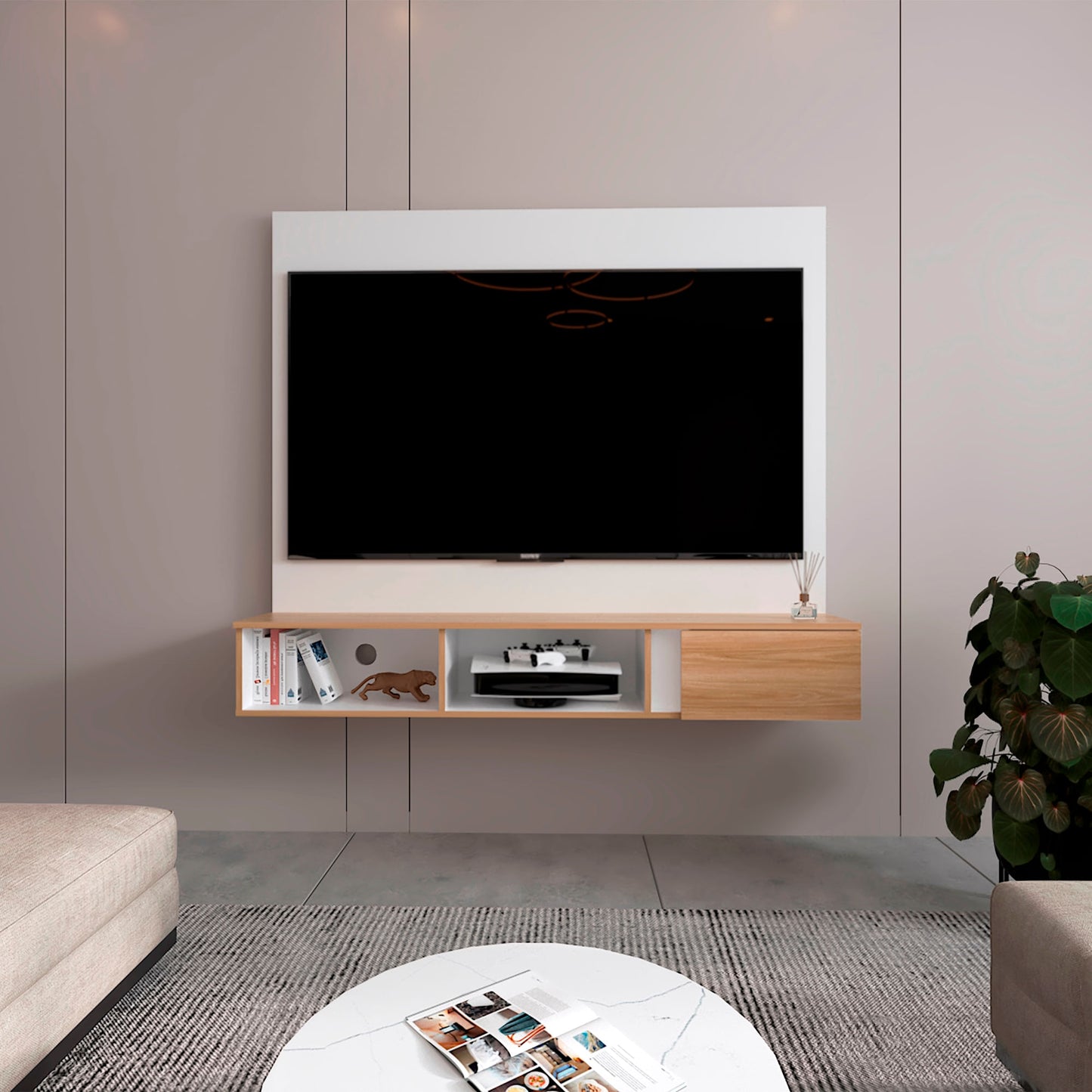 Panel Tv 65'' Dassel 132X150X29 Rta Blanco Fresno
