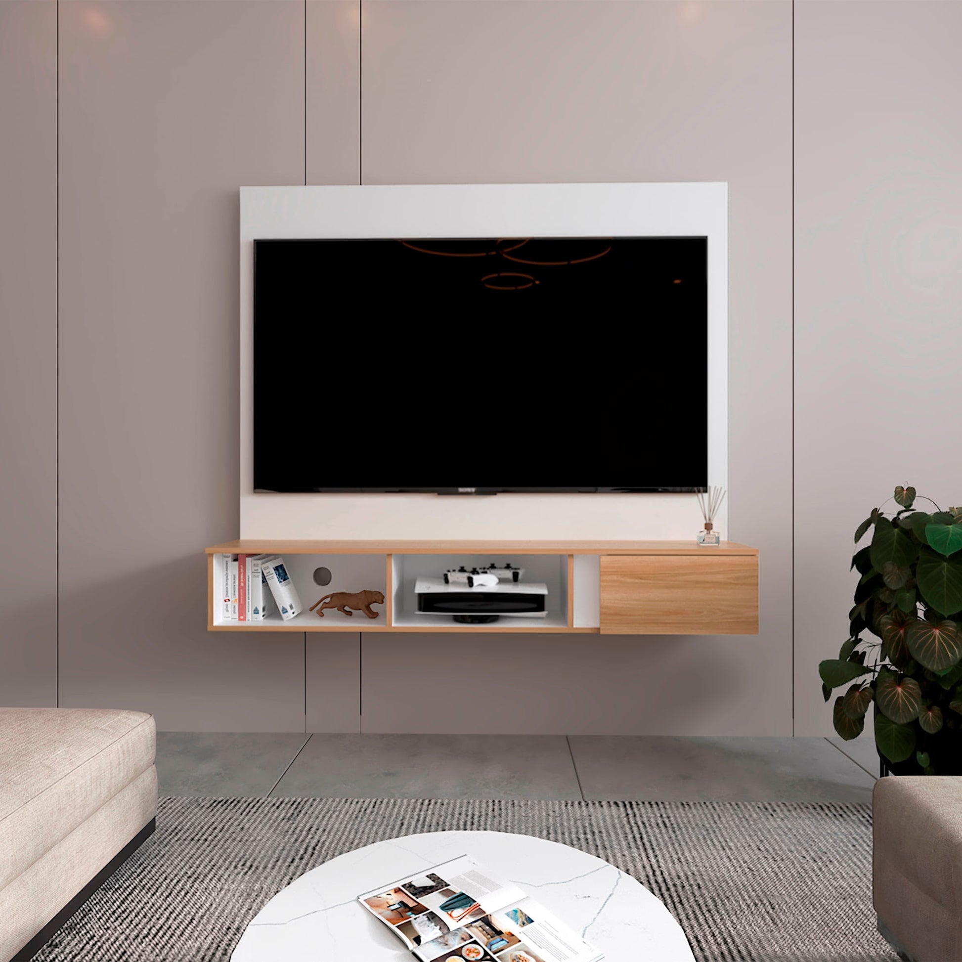 Panel Tv 65'' Dassel 132X150X29 Rta Blanco Fresno