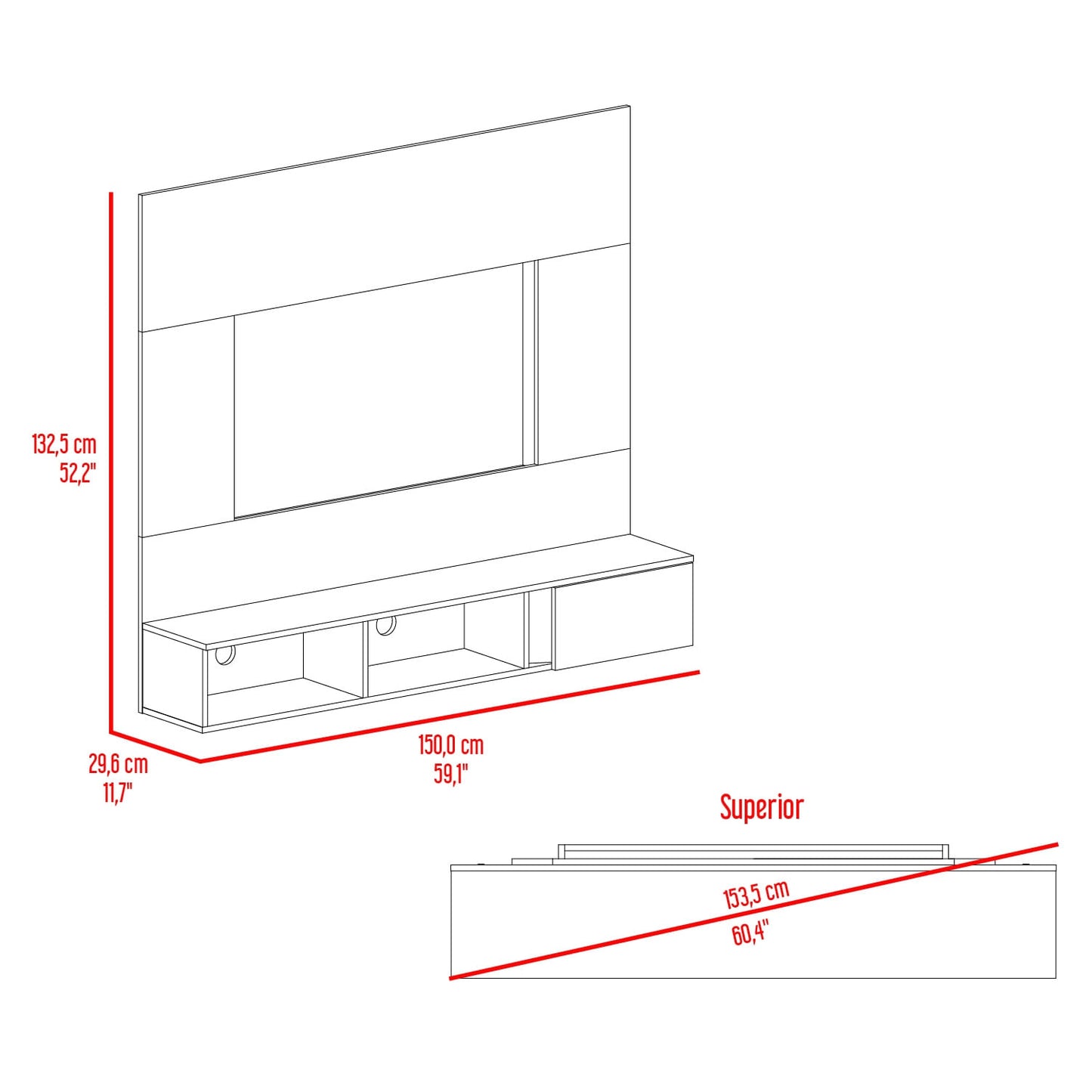 Panel Tv 65'' Dassel 132X150X29 Rta Blanco Fresno