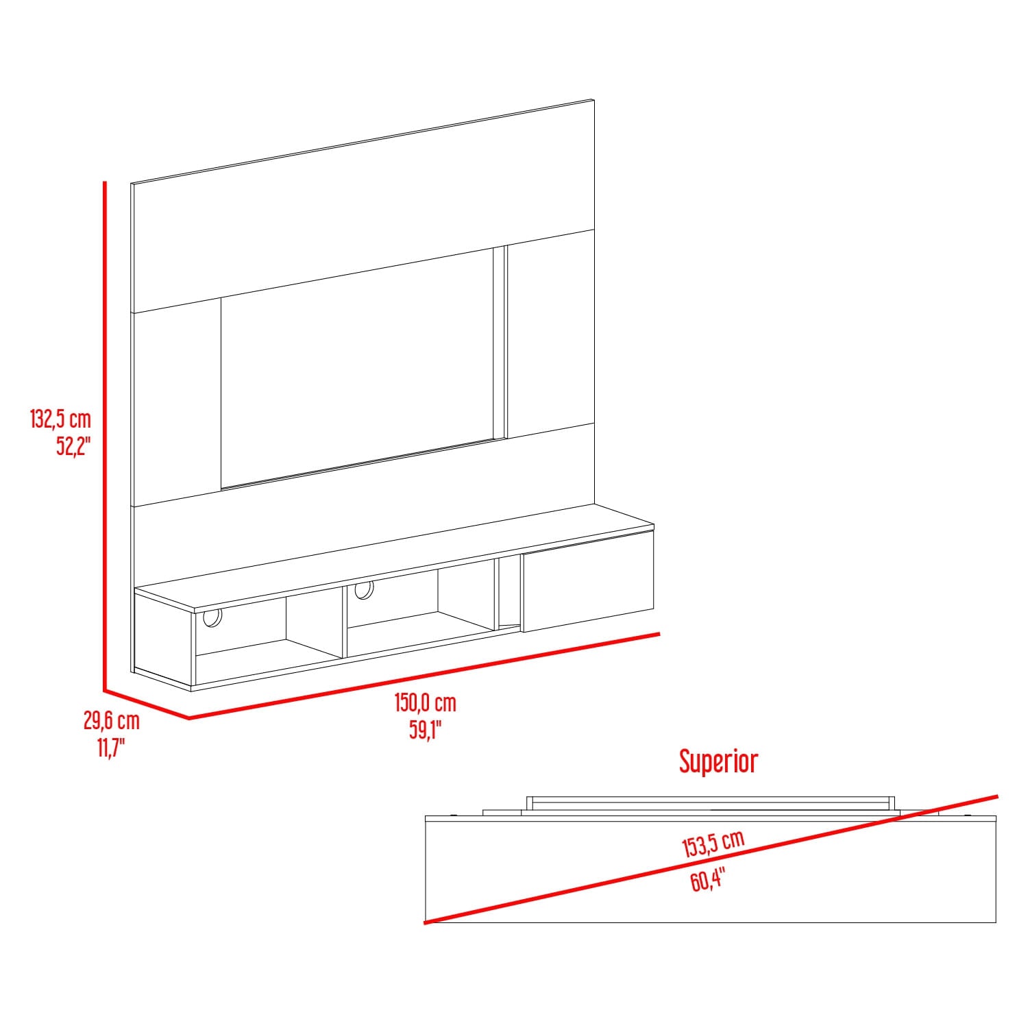 Panel Tv 65'' Dassel 132X150X29 Rta Blanco Fresno