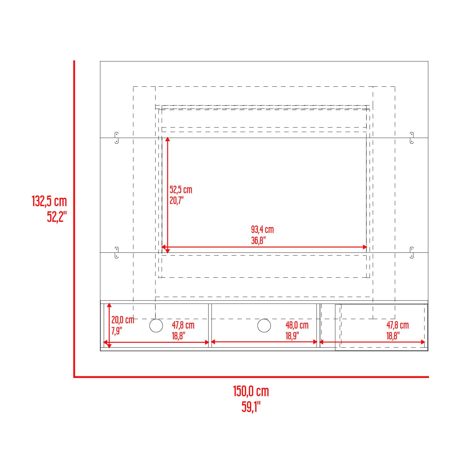 Panel Tv 65'' Dassel 132X150X29 Rta Blanco Fresno