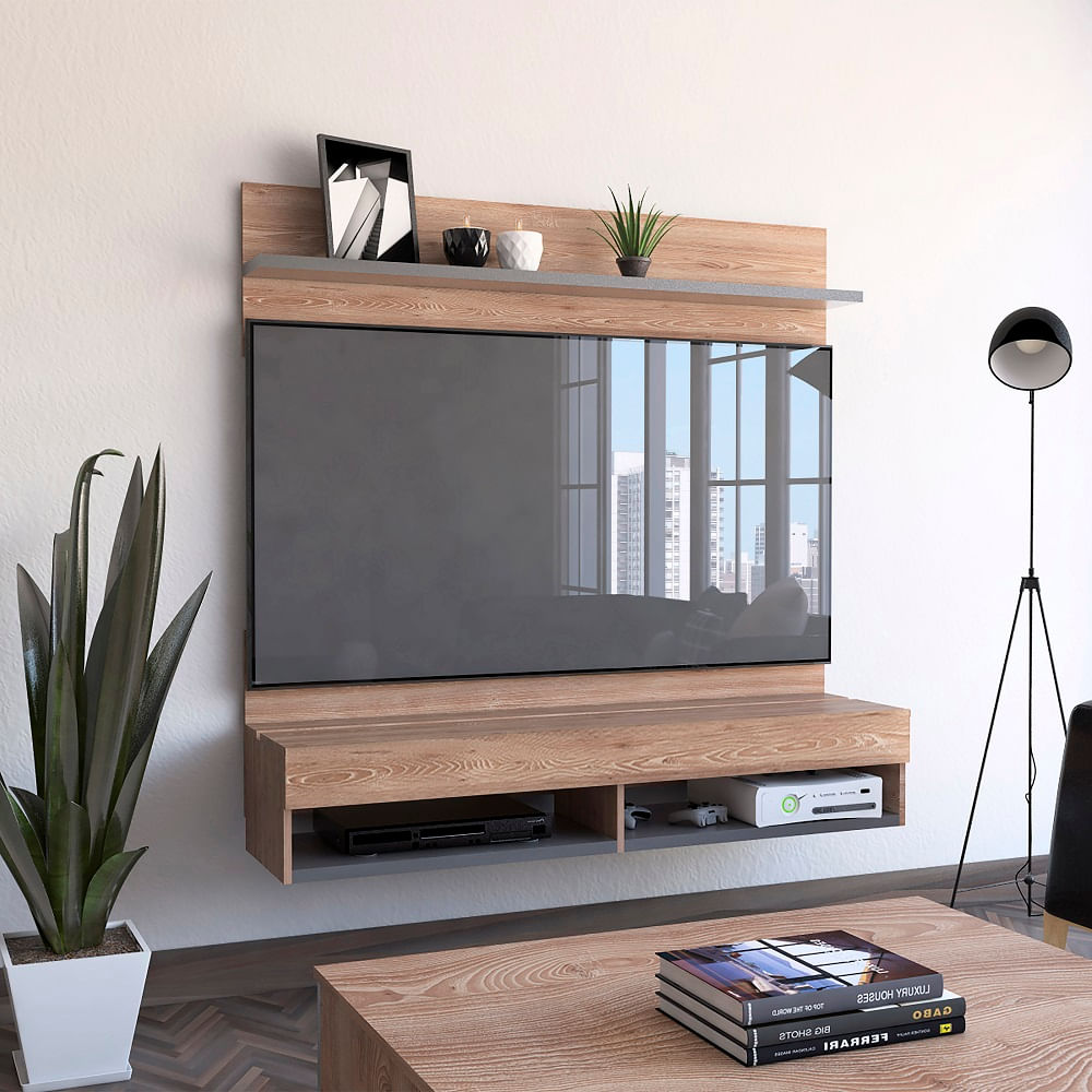 Panel Tv Wall 2A Miel+Plomo