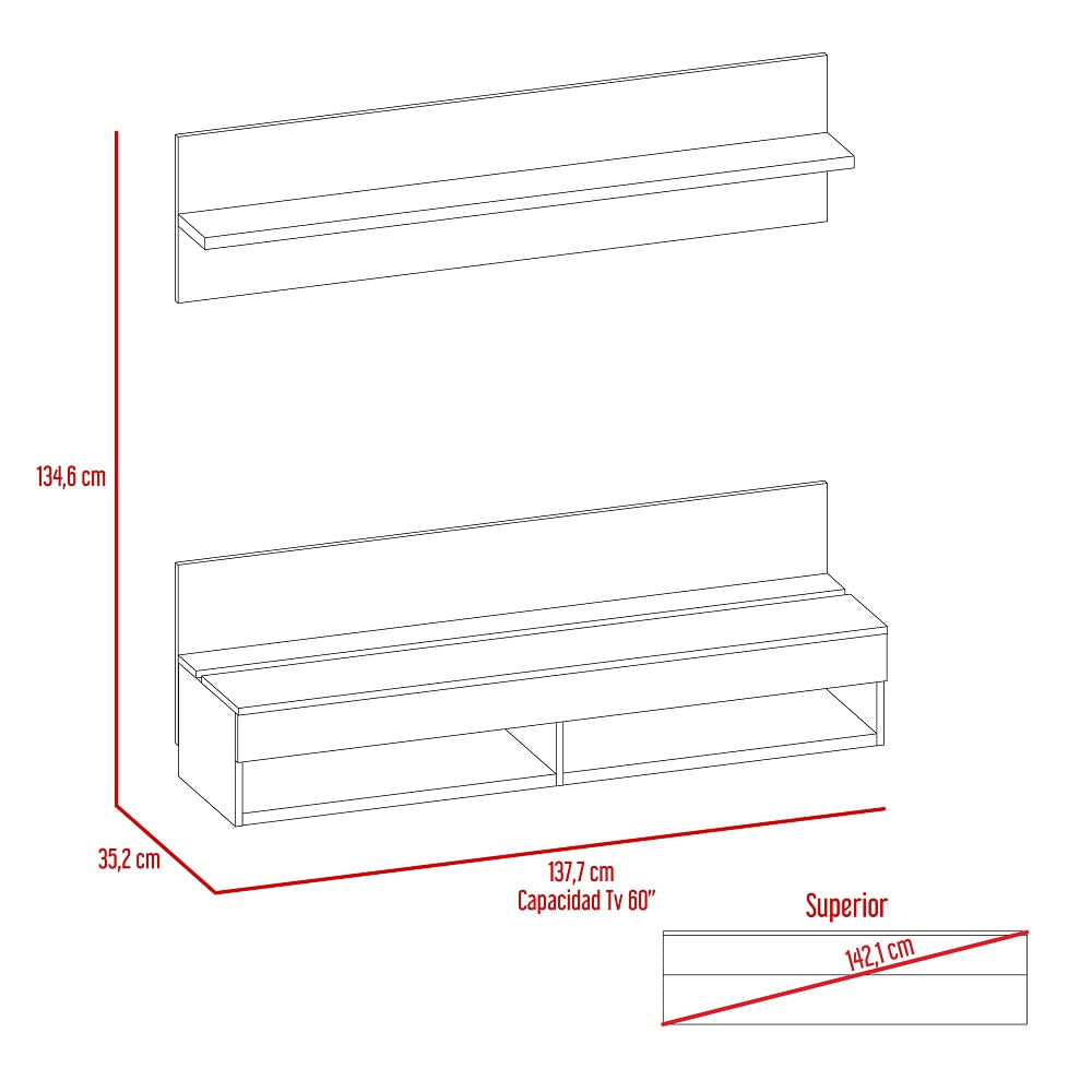 Panel Tv Wall 2A Miel+Plomo