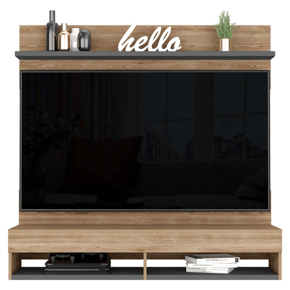 Panel Tv Wall 2A Miel+Plomo