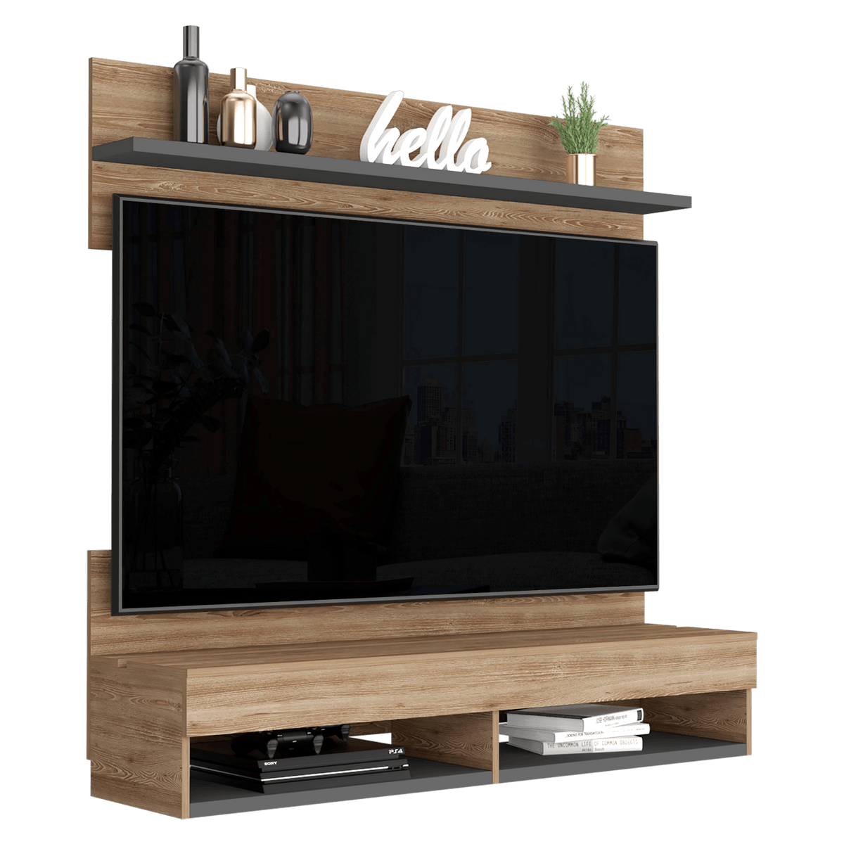 Panel Tv Wall 2A Miel+Plomo