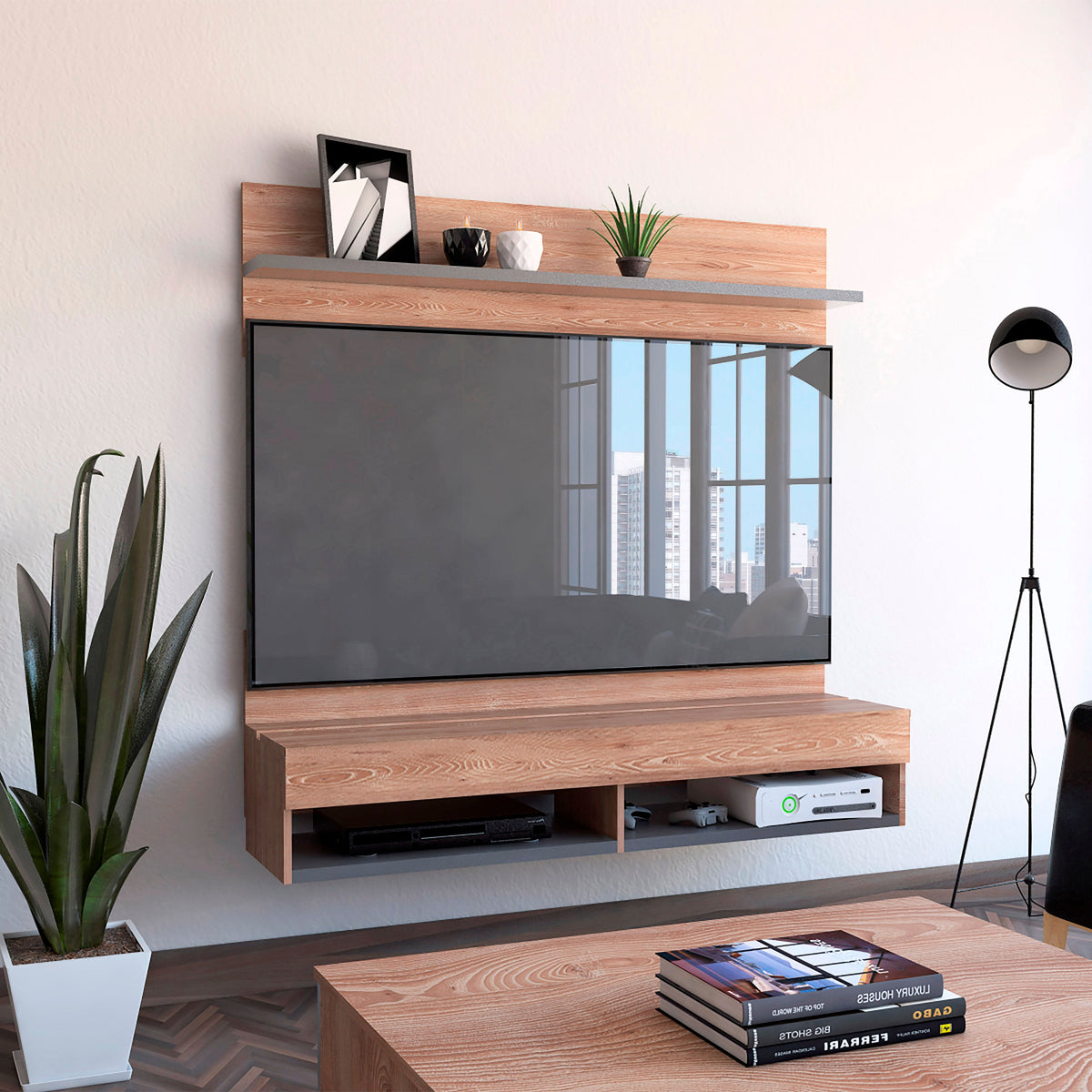 Panel Tv Wall 2A Miel+Plomo