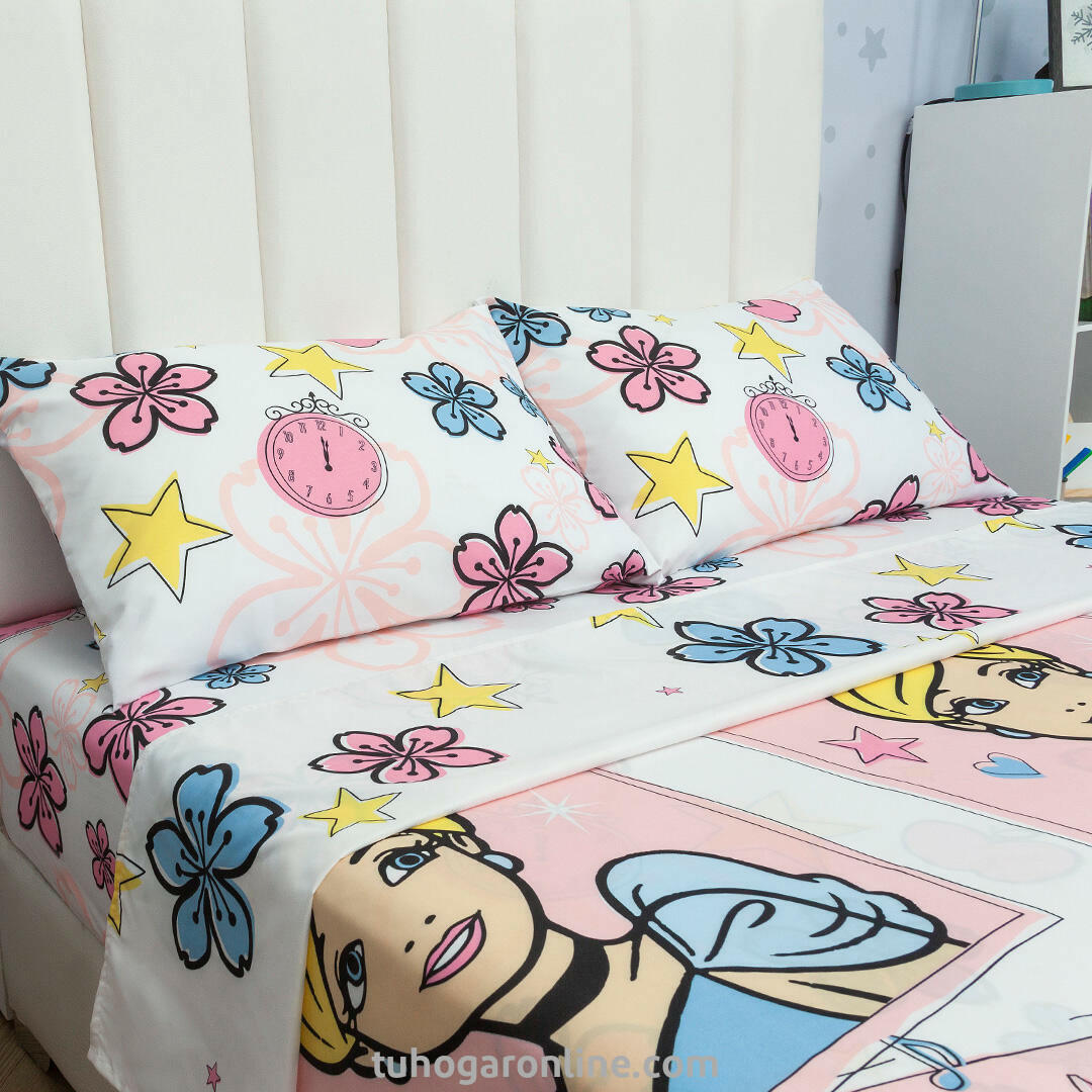 Juego De Sabana Con Cortinas Disney Princesas Blanco Estampados Animados