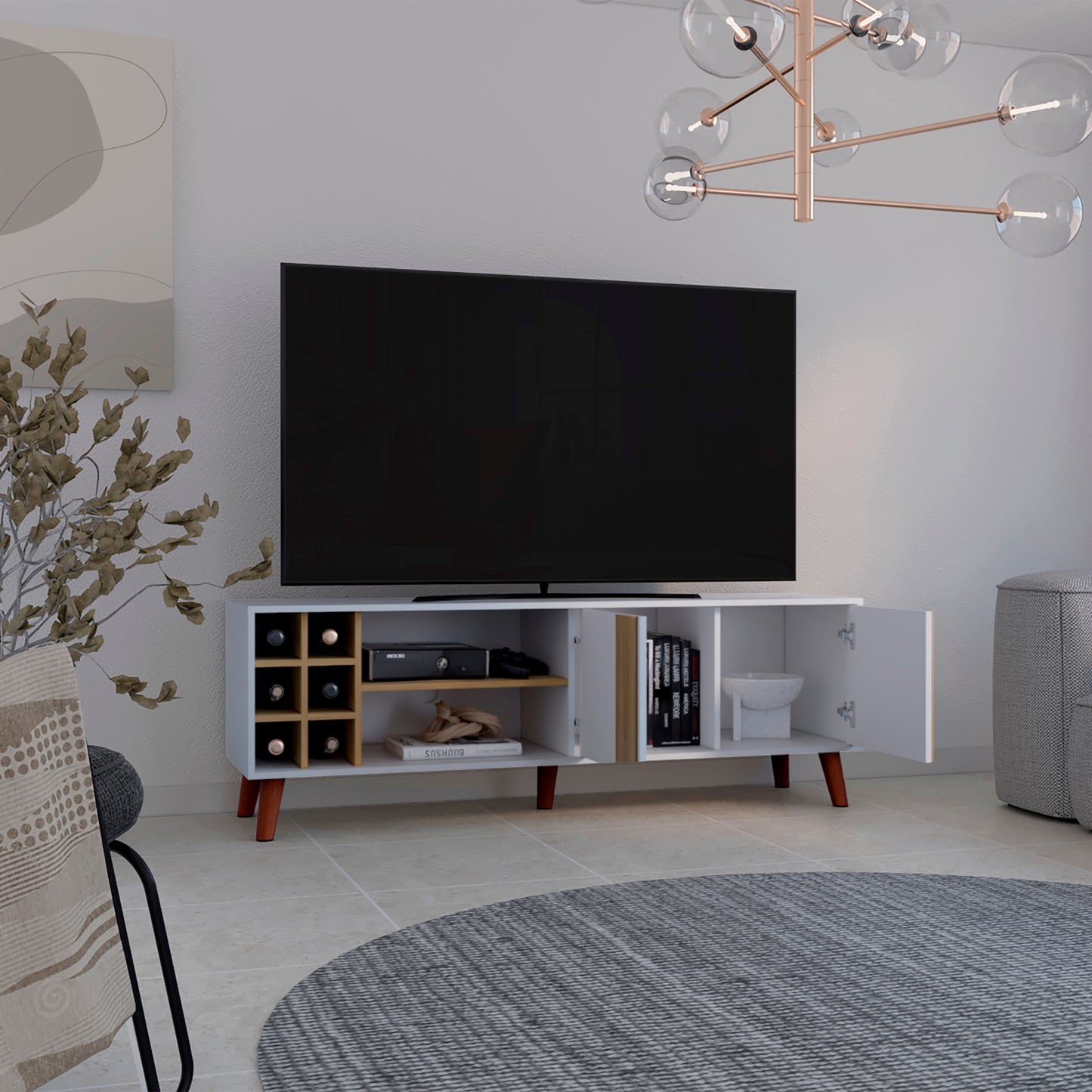 Rack Para Tv 65 Lane 55X160X42 Rta Blanco Mqz + Fresno Eu"