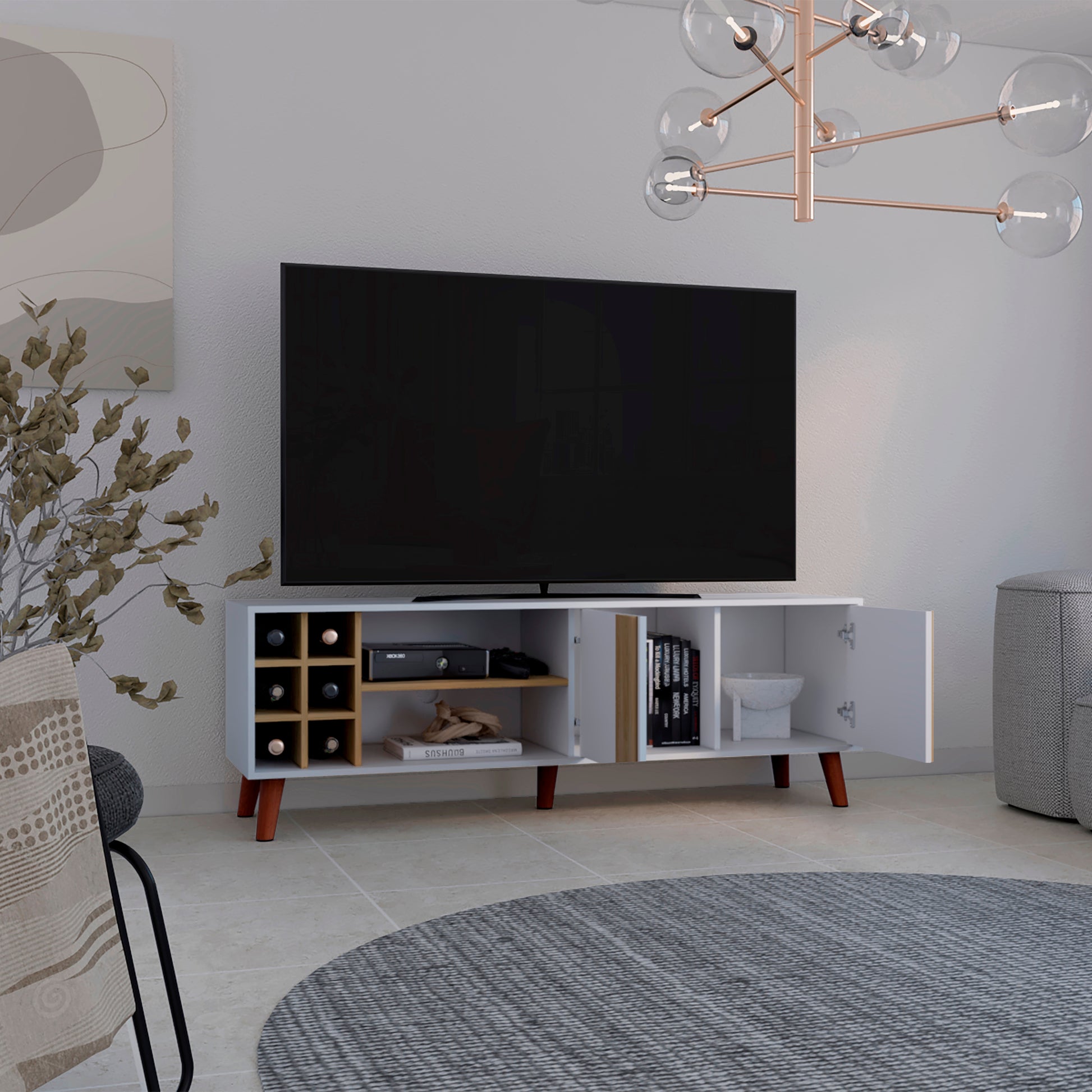 Rack Para Tv 65 Lane 55X160X42 Rta Blanco Mqz + Fresno Eu"