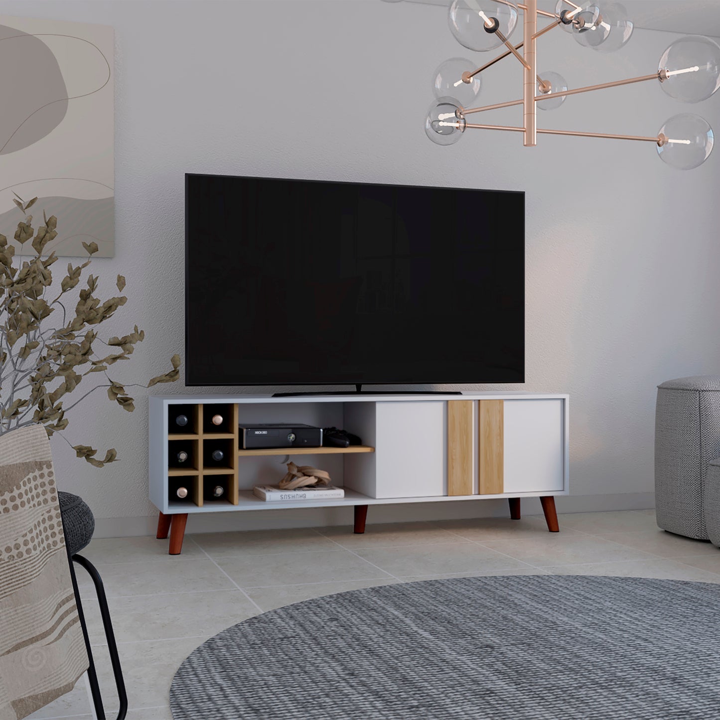 Rack Para Tv 65 Lane 55X160X42 Rta Blanco Mqz + Fresno Eu"