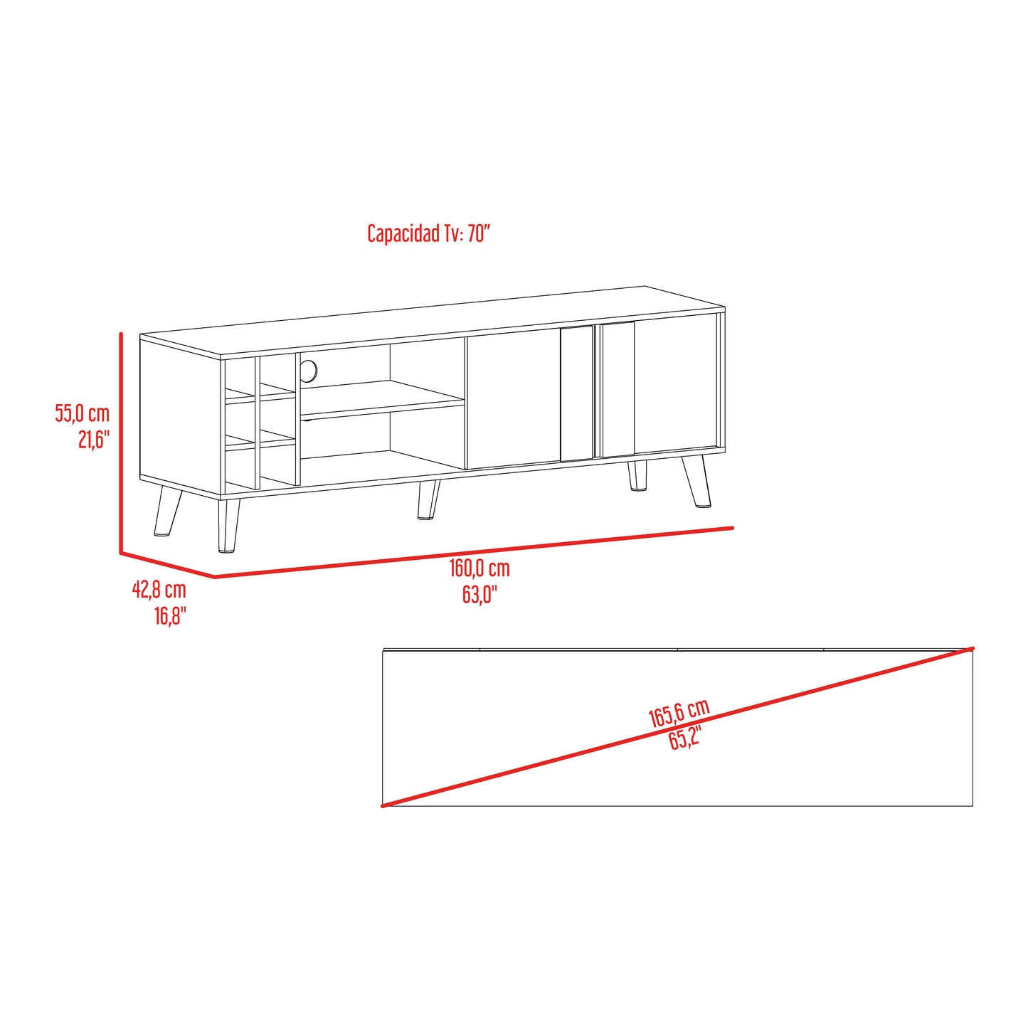 Rack Para Tv 65 Lane 55X160X42 Rta Blanco Mqz + Fresno Eu"