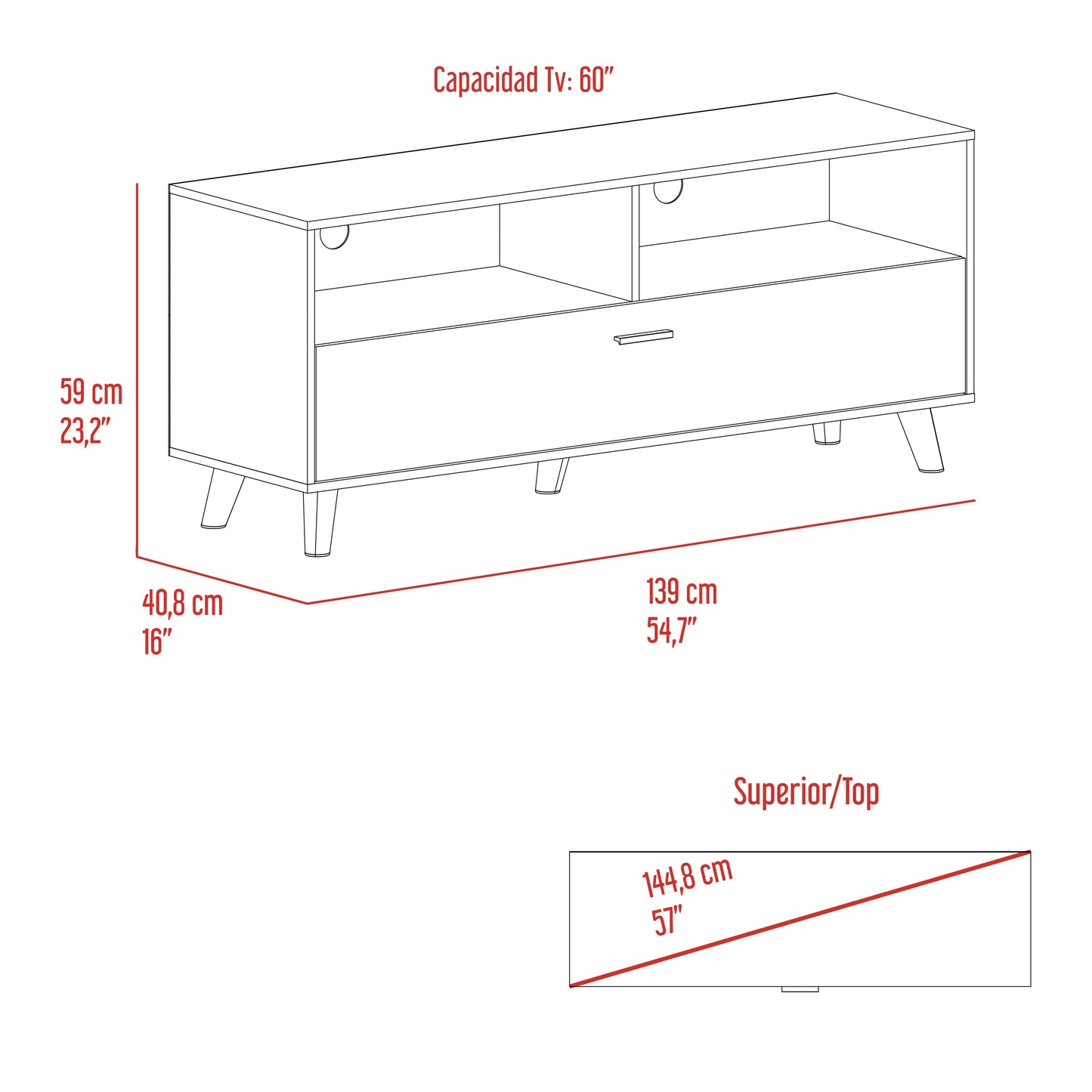 Rack Tv Patrick 59X139X46 Rta Fresno Eu + Blanco