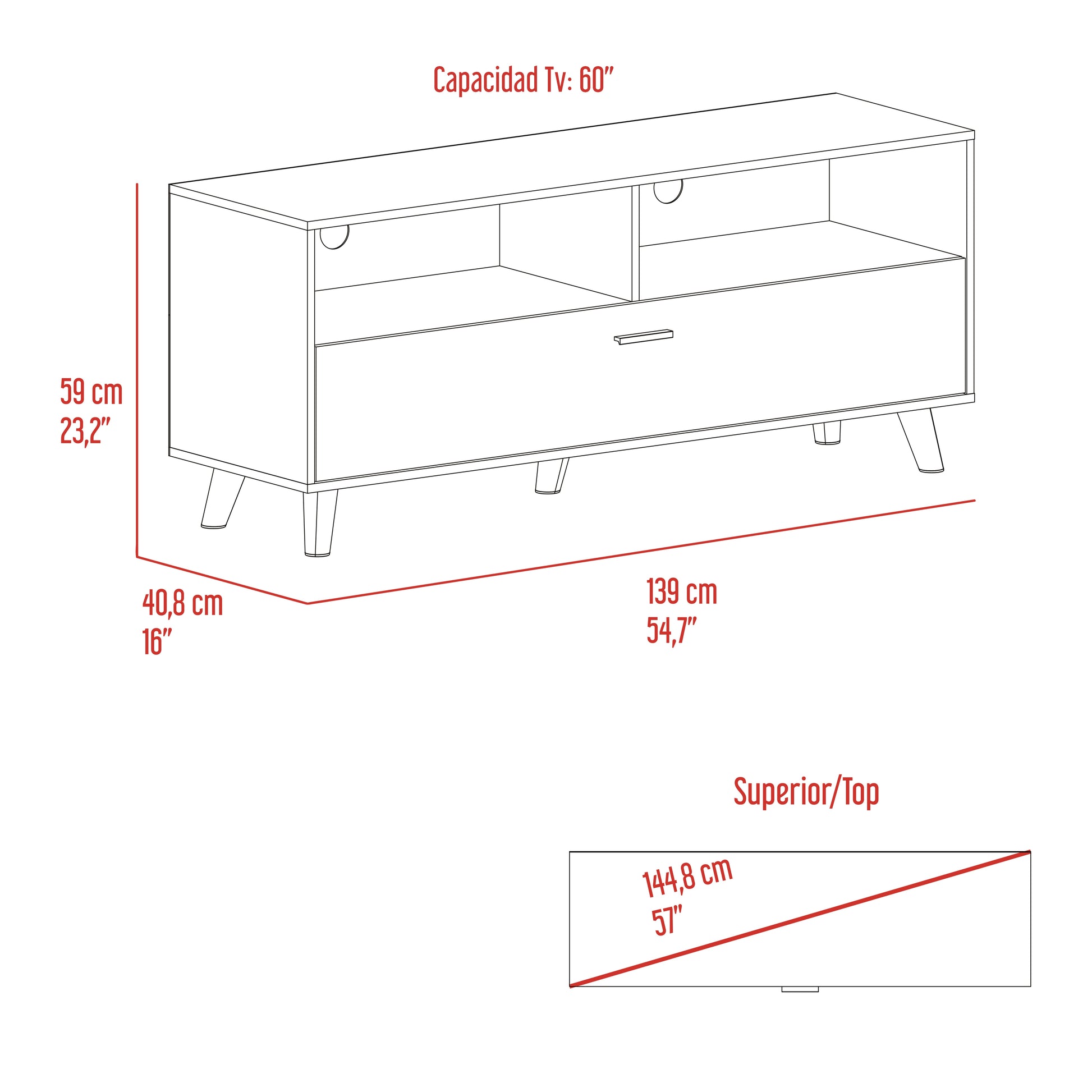 Rack Tv Patrick 59X139X46 Rta Fresno Eu + Blanco