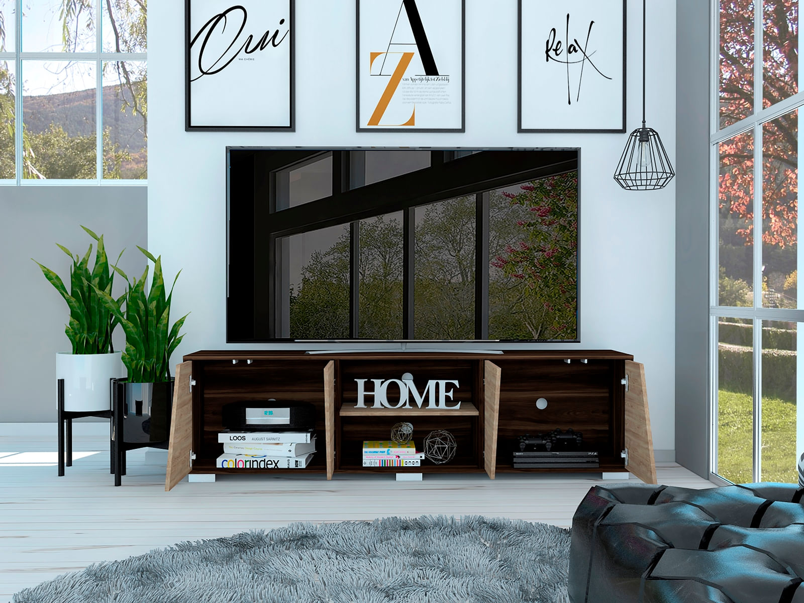 Rack Tv 75'' Fraktal Rta Nogal Miel