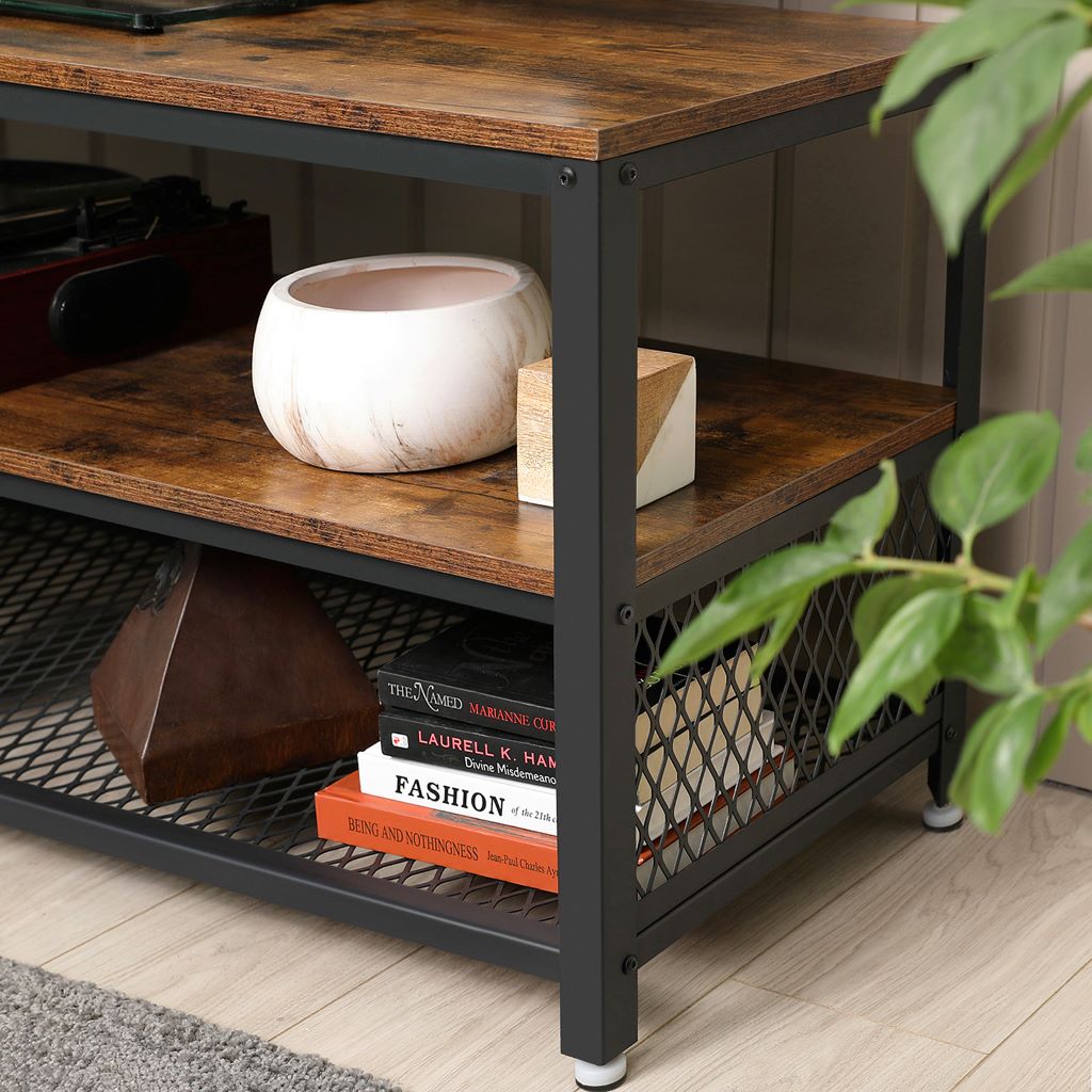 Mesa De Tv 50'' Base Metalica Café Rustico