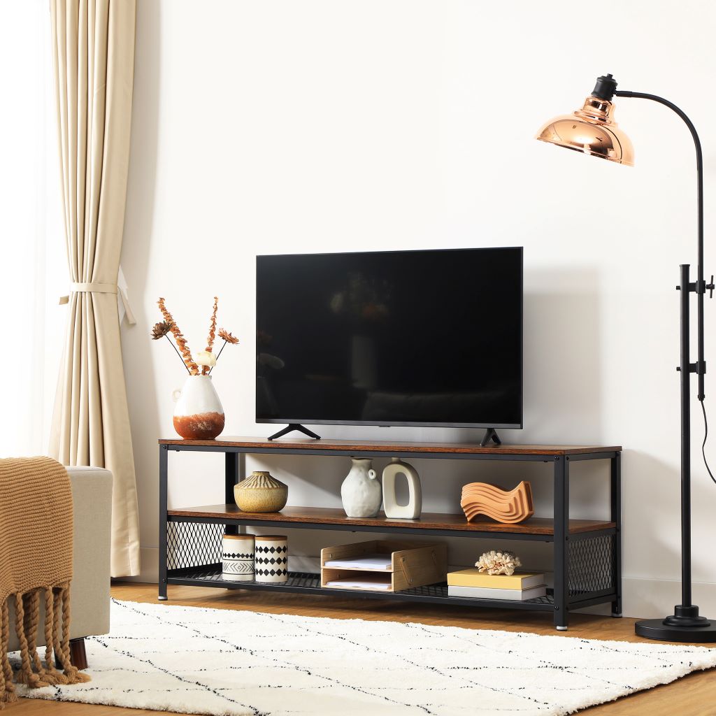 Mesa De Tv 50'' Base Metalica Café Rustico