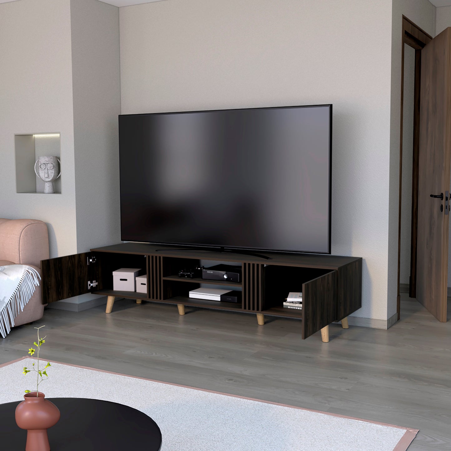 Rack Para Tv 75 Shawnee 50X200X50 Rta Nogal Eu"