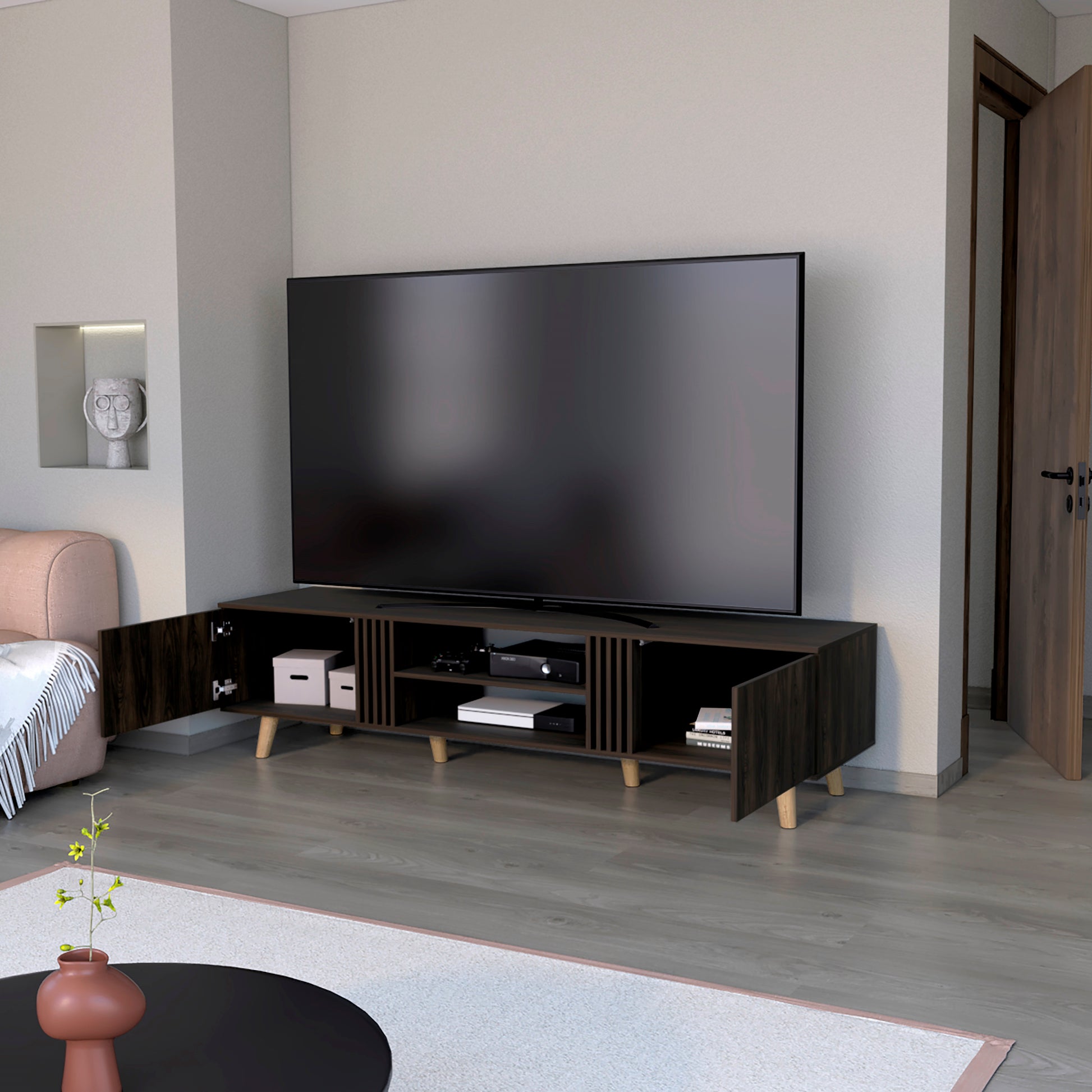 Rack Para Tv 75 Shawnee 50X200X50 Rta Nogal Eu"