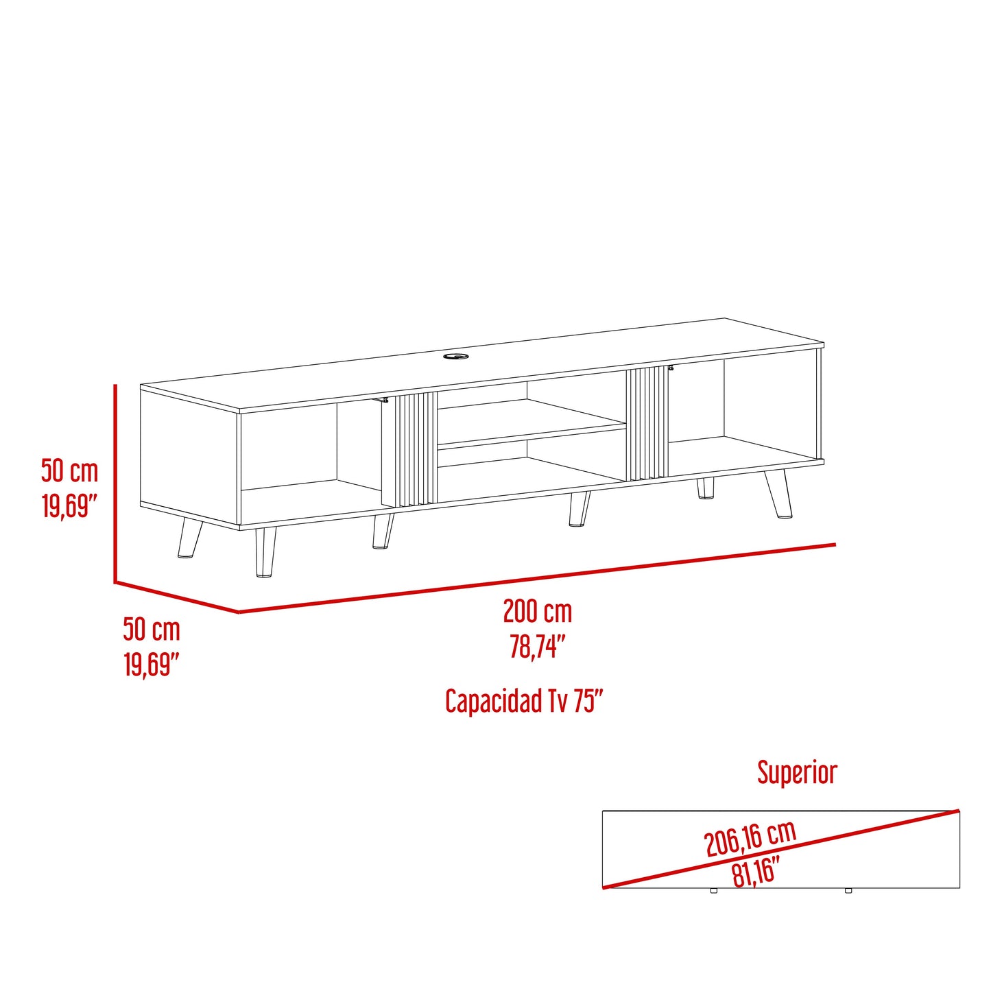 Rack Para Tv 75 Shawnee 50X200X50 Rta Nogal Eu"