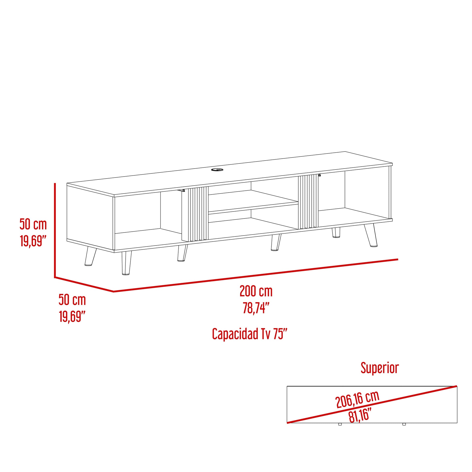 Rack Para Tv 75 Shawnee 50X200X50 Rta Nogal Eu"