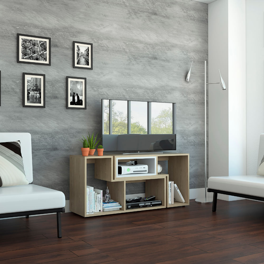 Rack Tv Extensible Zebrano Rovere+Blanco