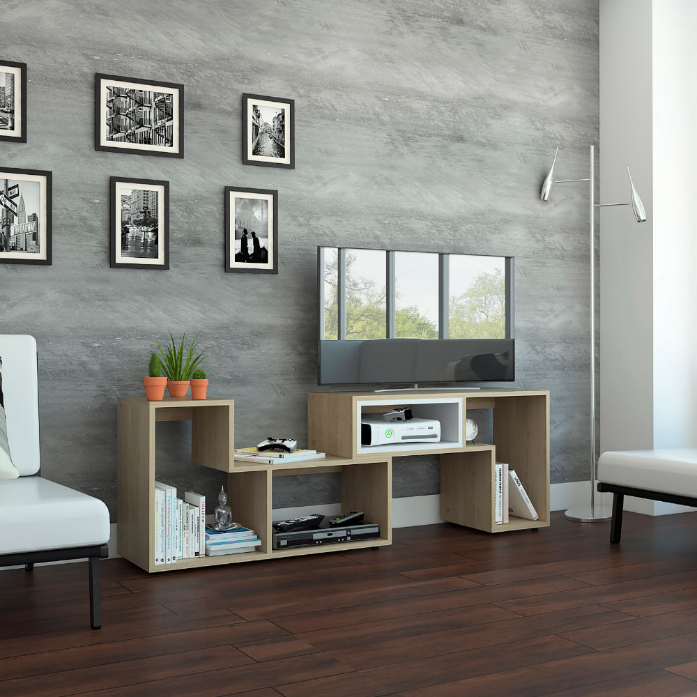 Rack Tv Extensible Zebrano Rovere+Blanco