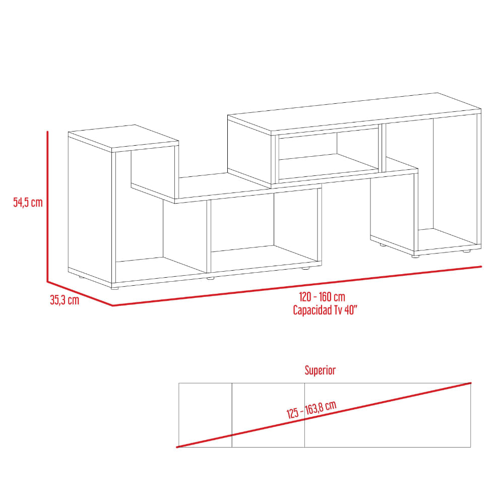 Rack Tv Extensible Zebrano Rovere+Blanco