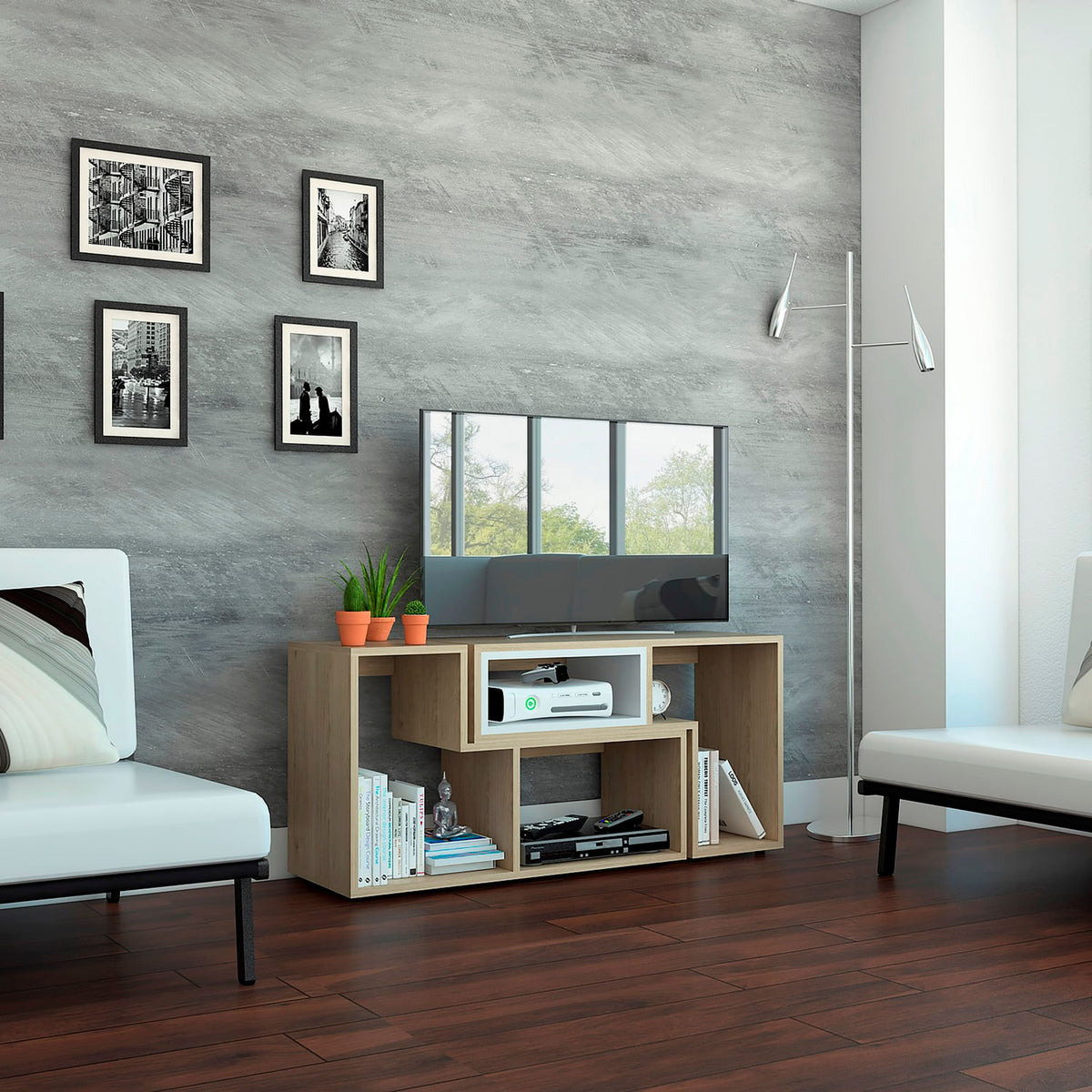 Rack Tv Extensible Zebrano Rovere+Blanco