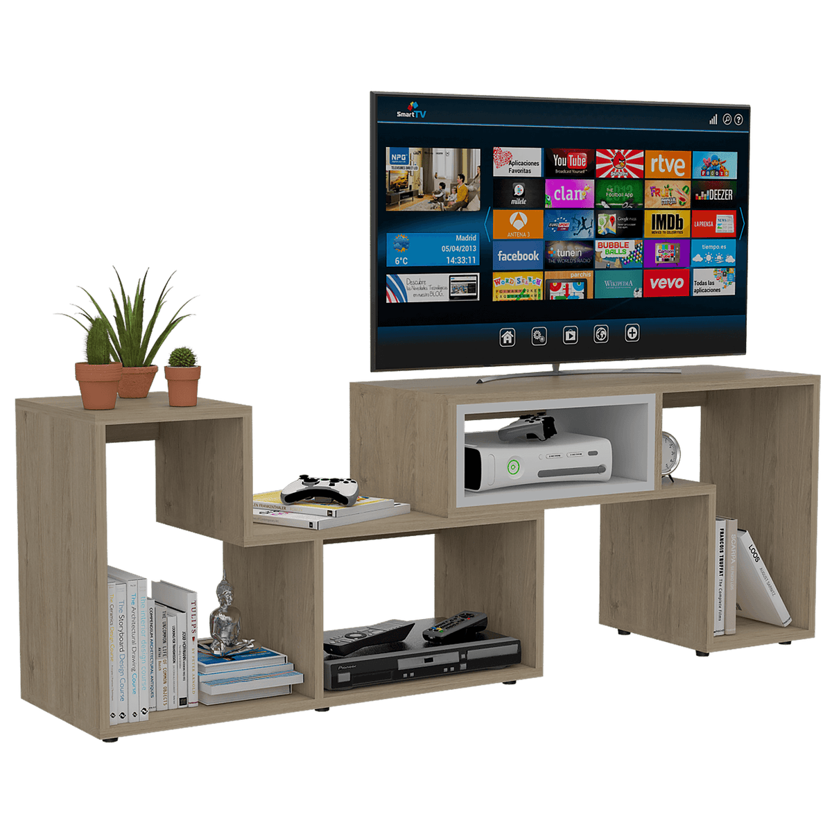 Rack Tv Extensible Zebrano Rovere+Blanco