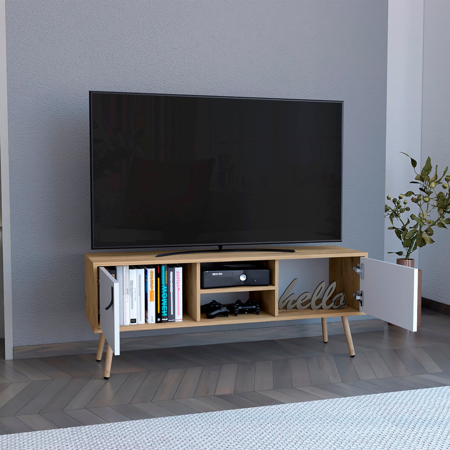 Rack Para Tv 50'' 121 X 48 Huna Rta Macadamia Blanco