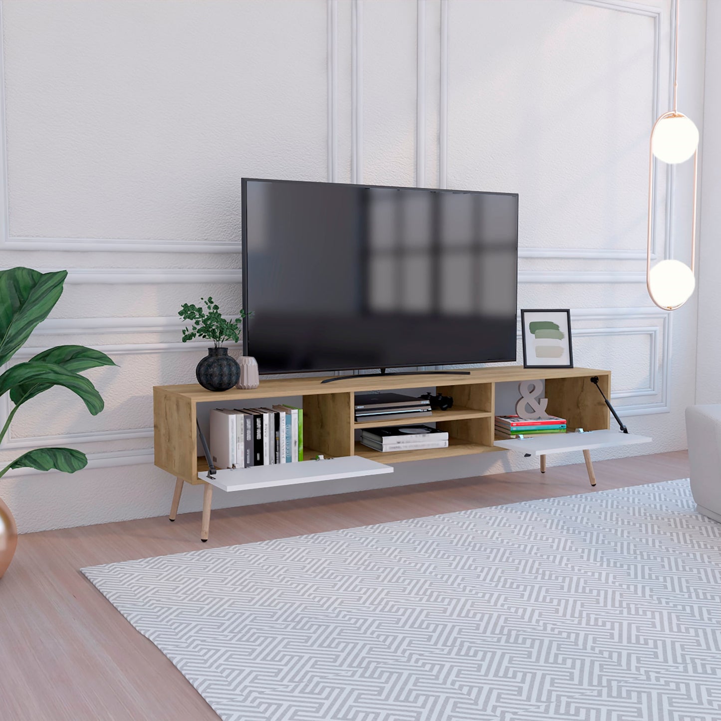 Rack Para Tv 75'' 180 X 48  Huna Rta Macadamia Blanco