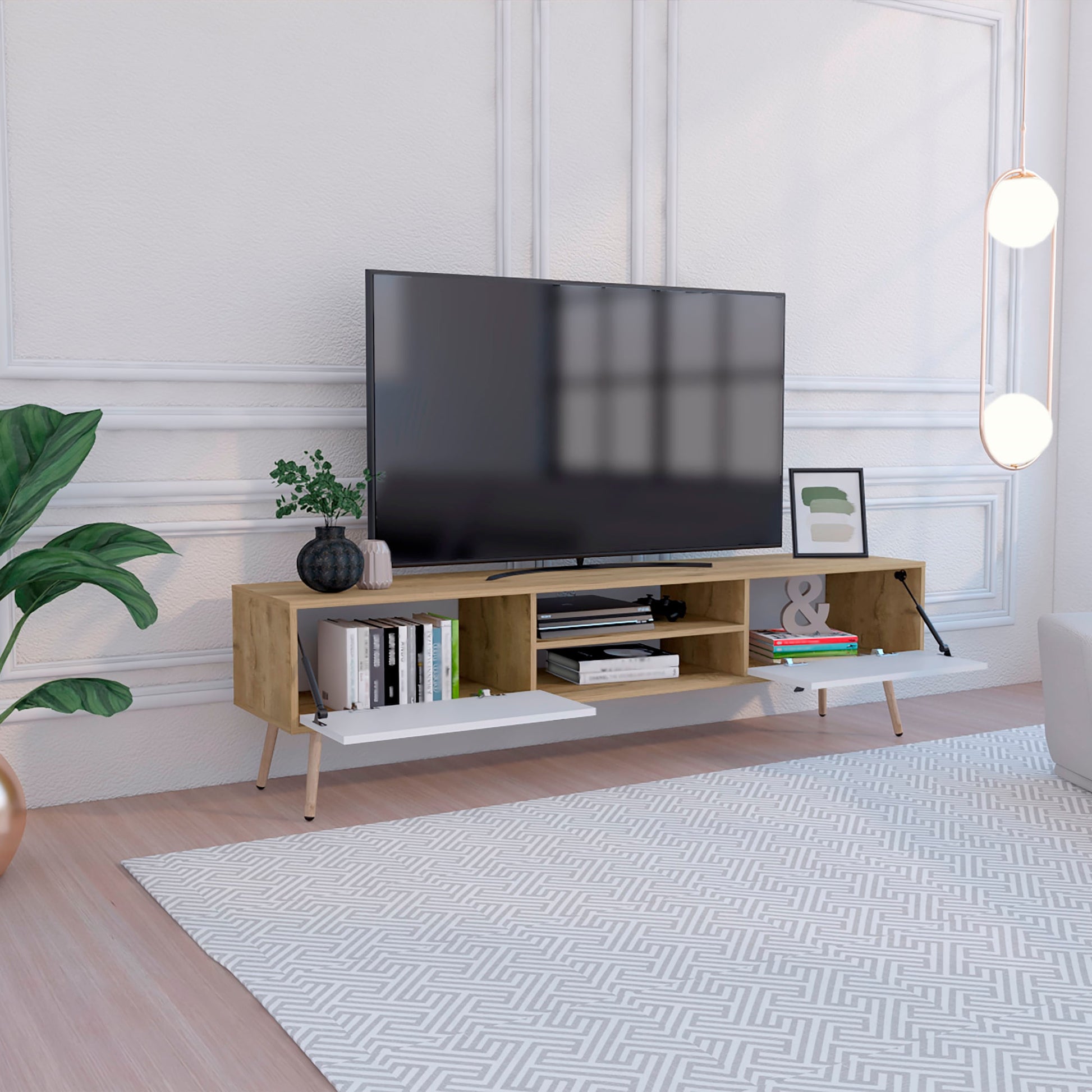 Rack Para Tv 75'' 180 X 48  Huna Rta Macadamia Blanco