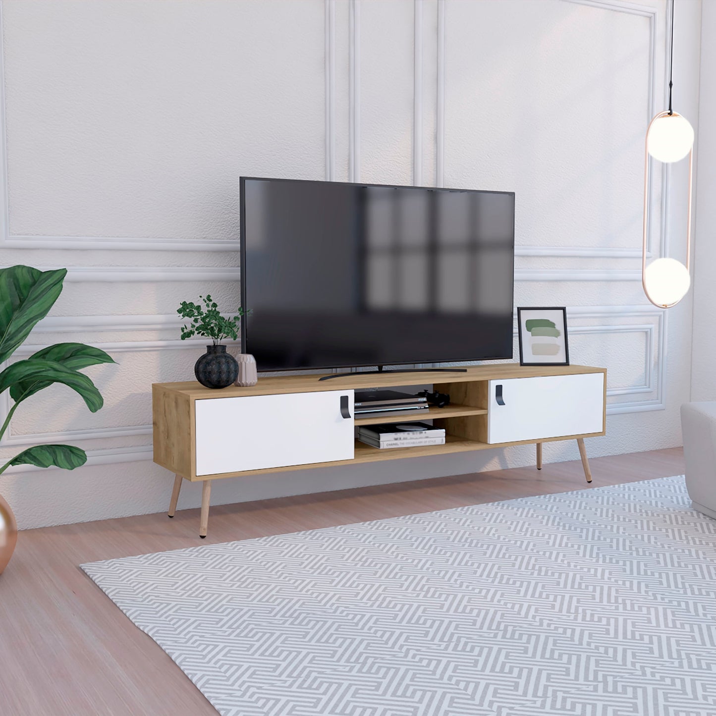 Rack Para Tv 75'' 180 X 48  Huna Rta Macadamia Blanco