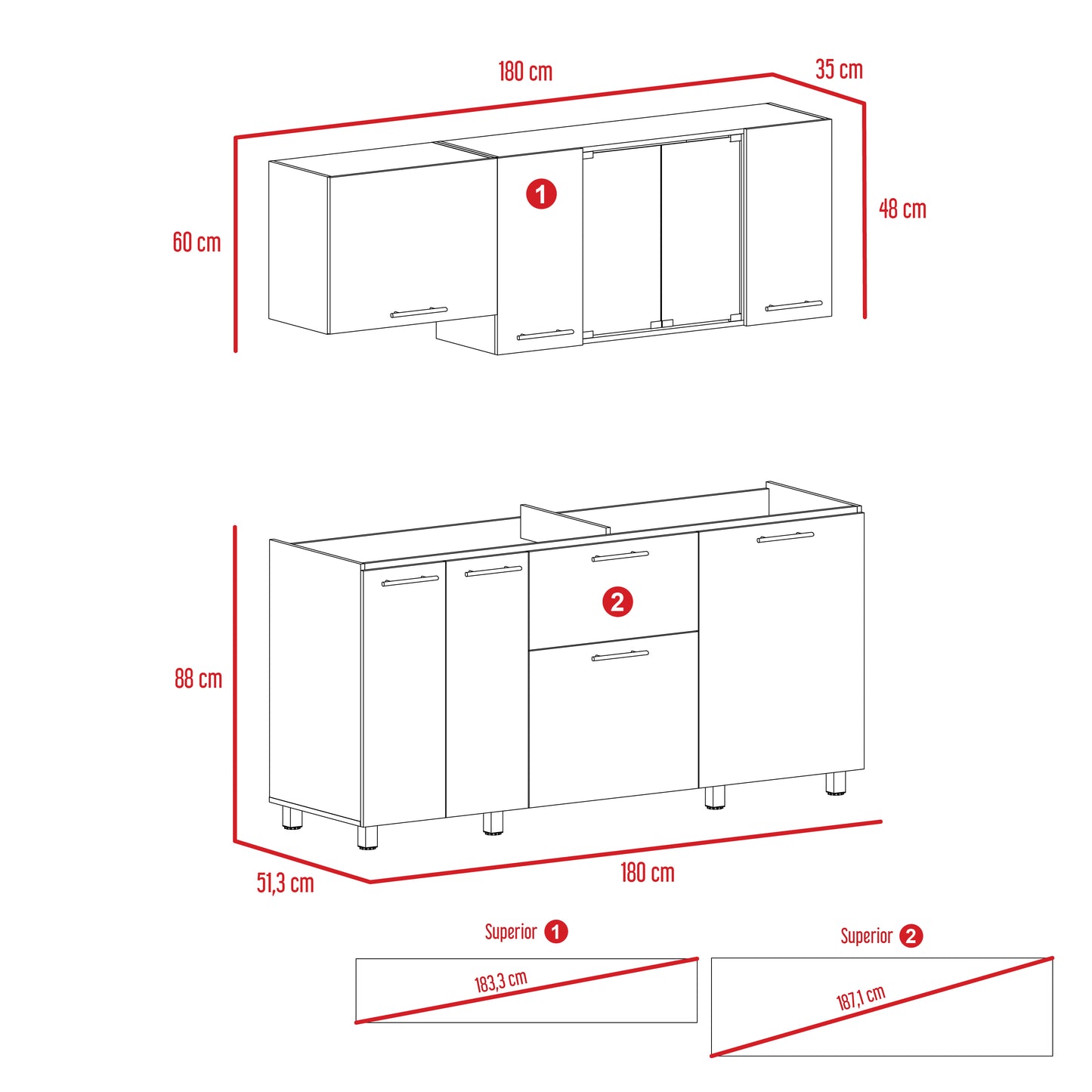 Cocina 180 Linar Rta Blanco + Cemento Zf