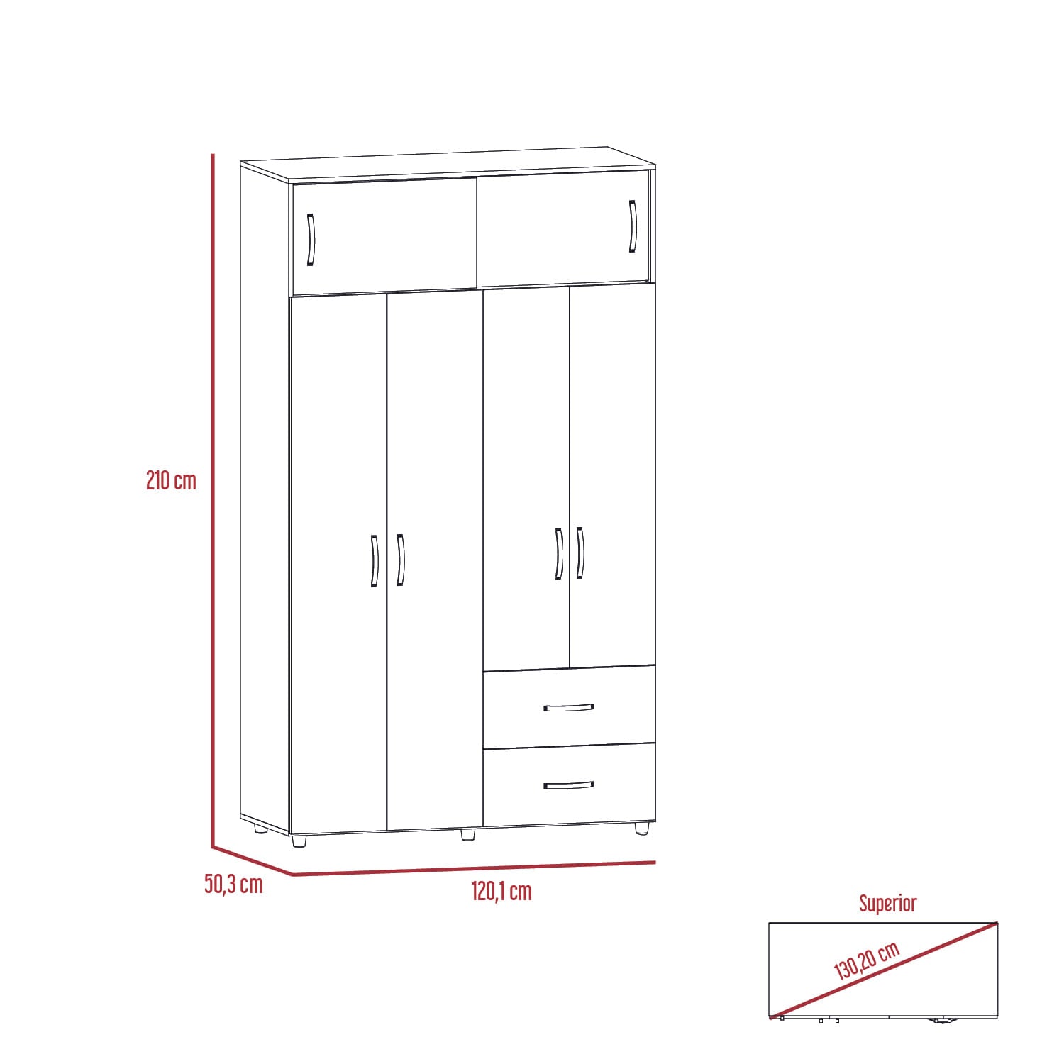 Closet Bologna 210 X 120 X 50 Rta Duna + Blanco