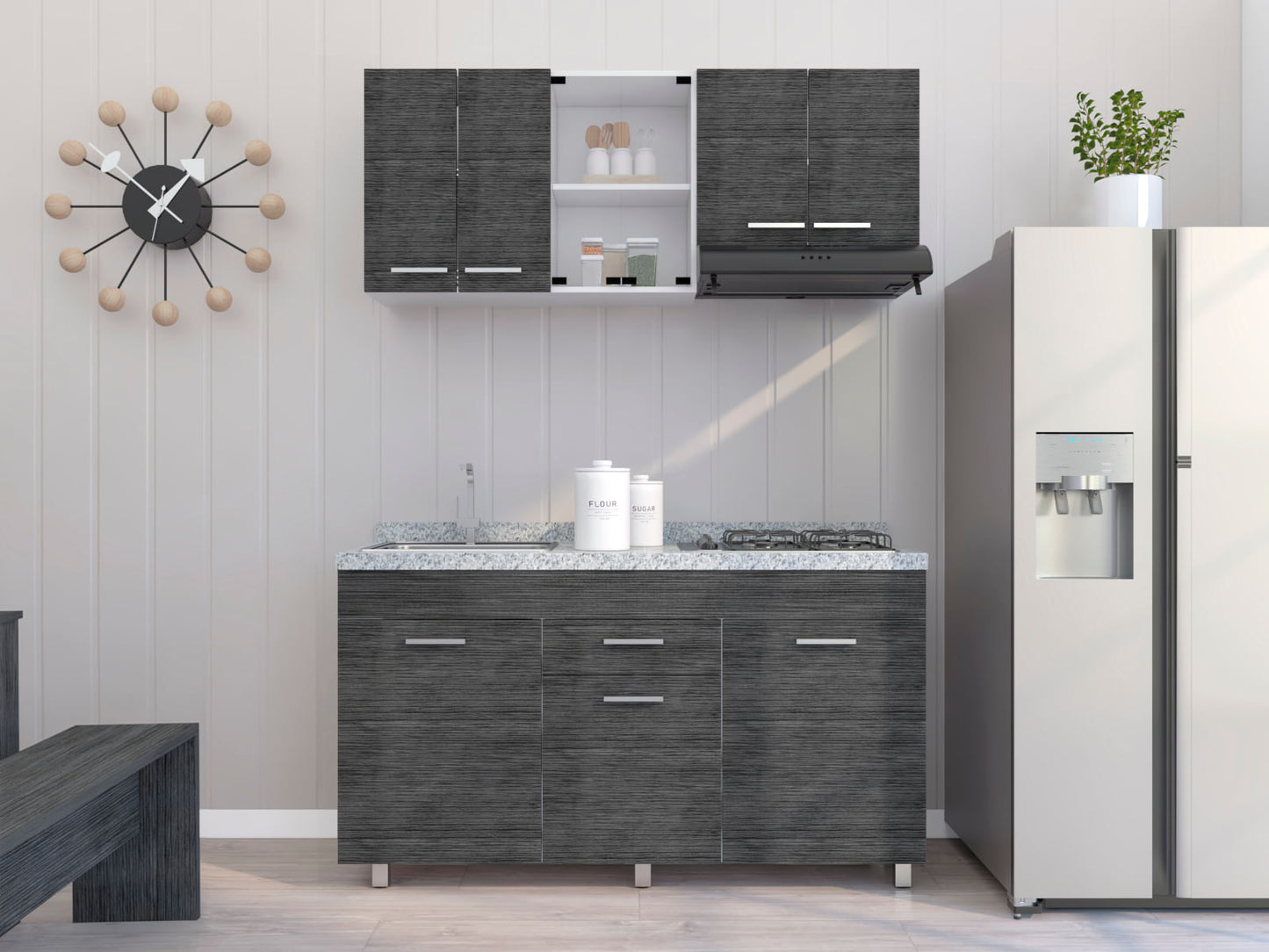 Mueble Inferior 150 Sicilia Rta Blanco + Roble Gris