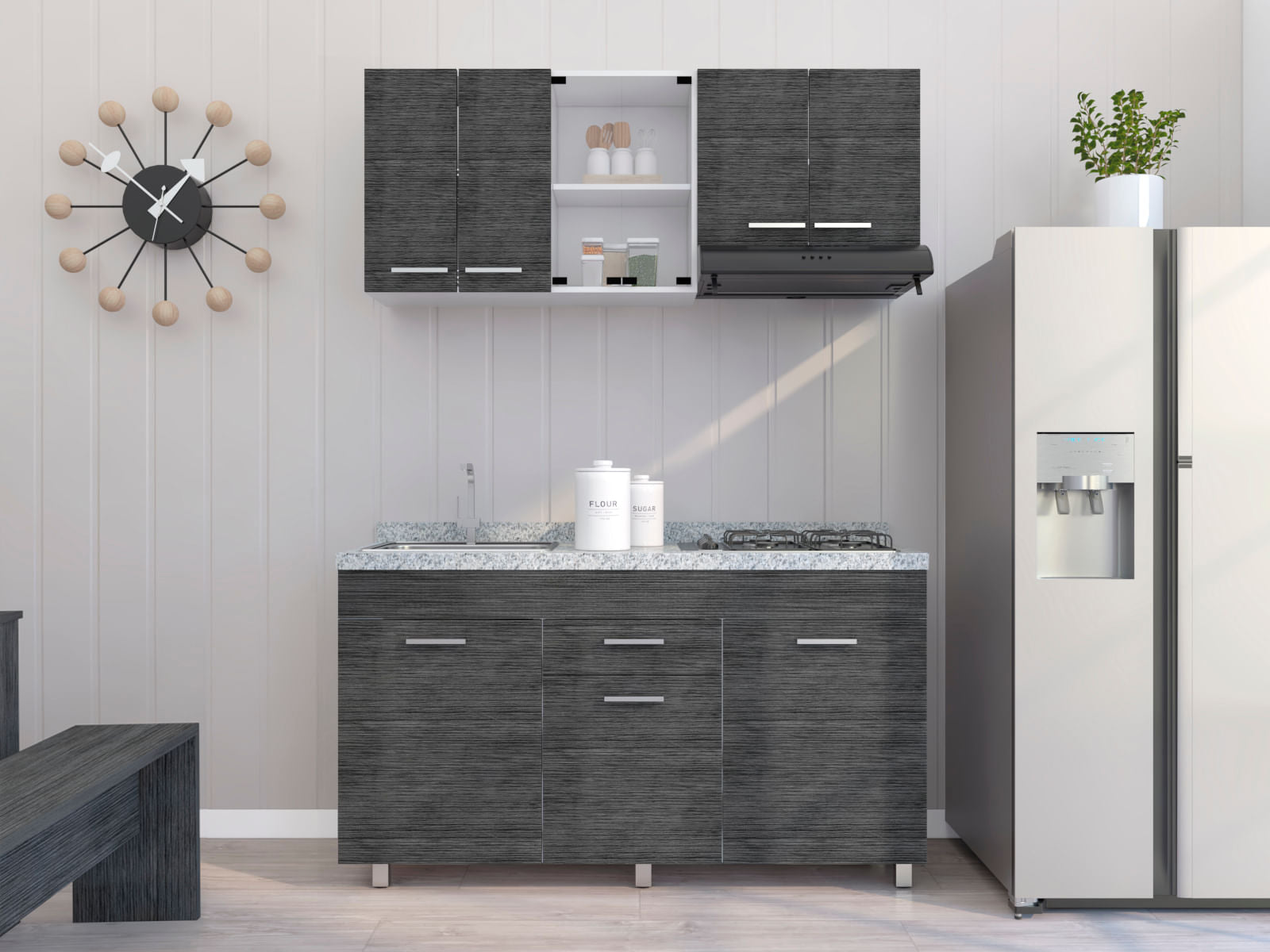 Mueble Inferior 150 Sicilia Rta Blanco + Roble Gris