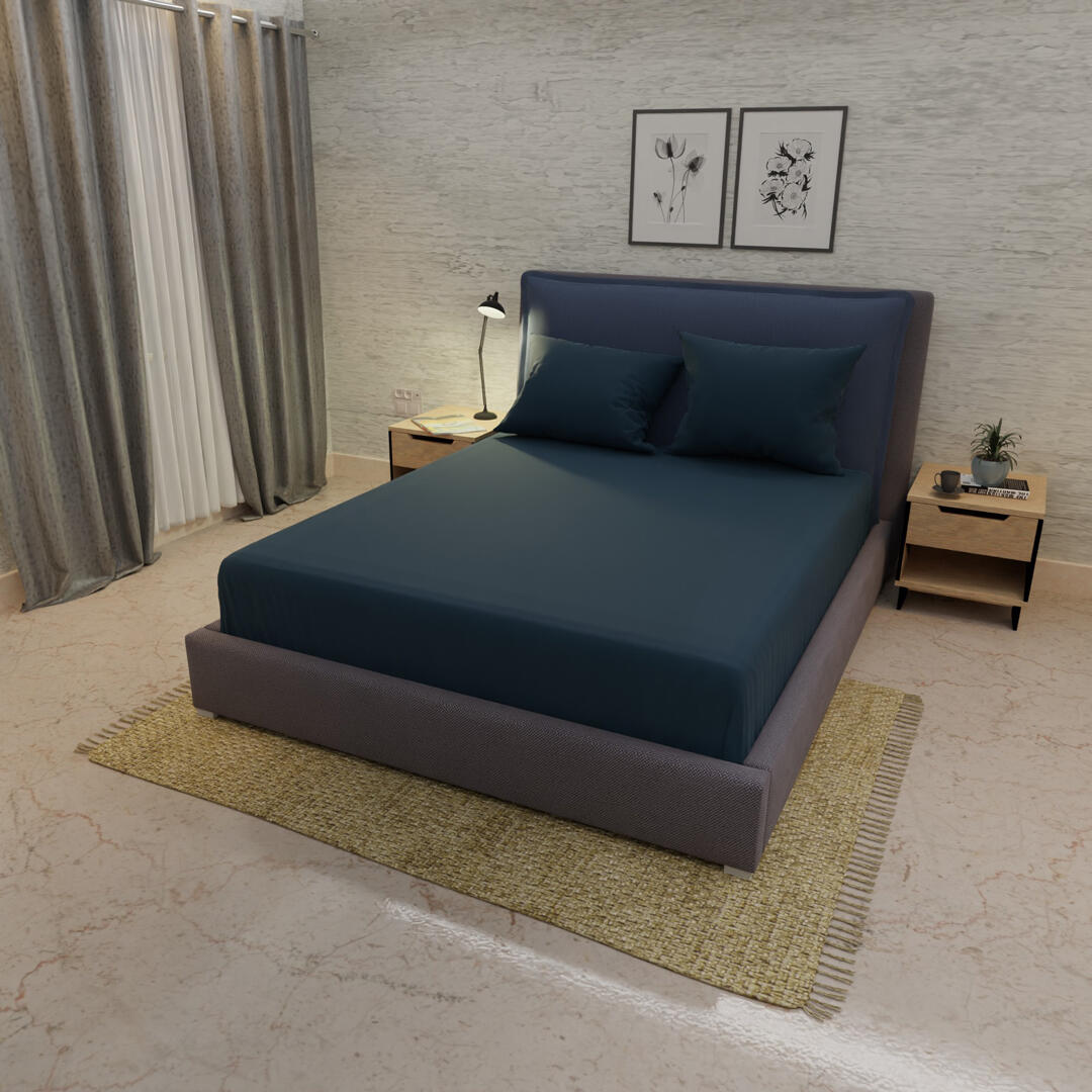 Sábana Ajustable Unicolor Microfibra Suavizada Azul Petróleo