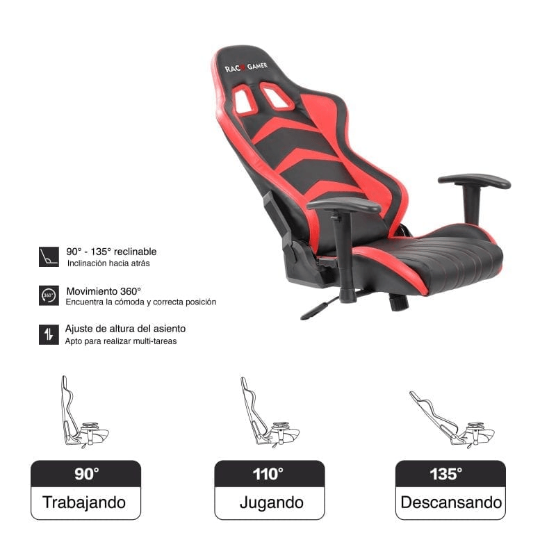 Mp Silla Gamer Premium 132X52X67 Negro Rojo