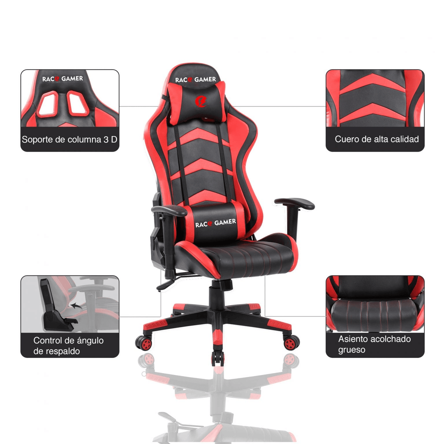 Mp Silla Gamer Premium 132X52X67 Negro Rojo