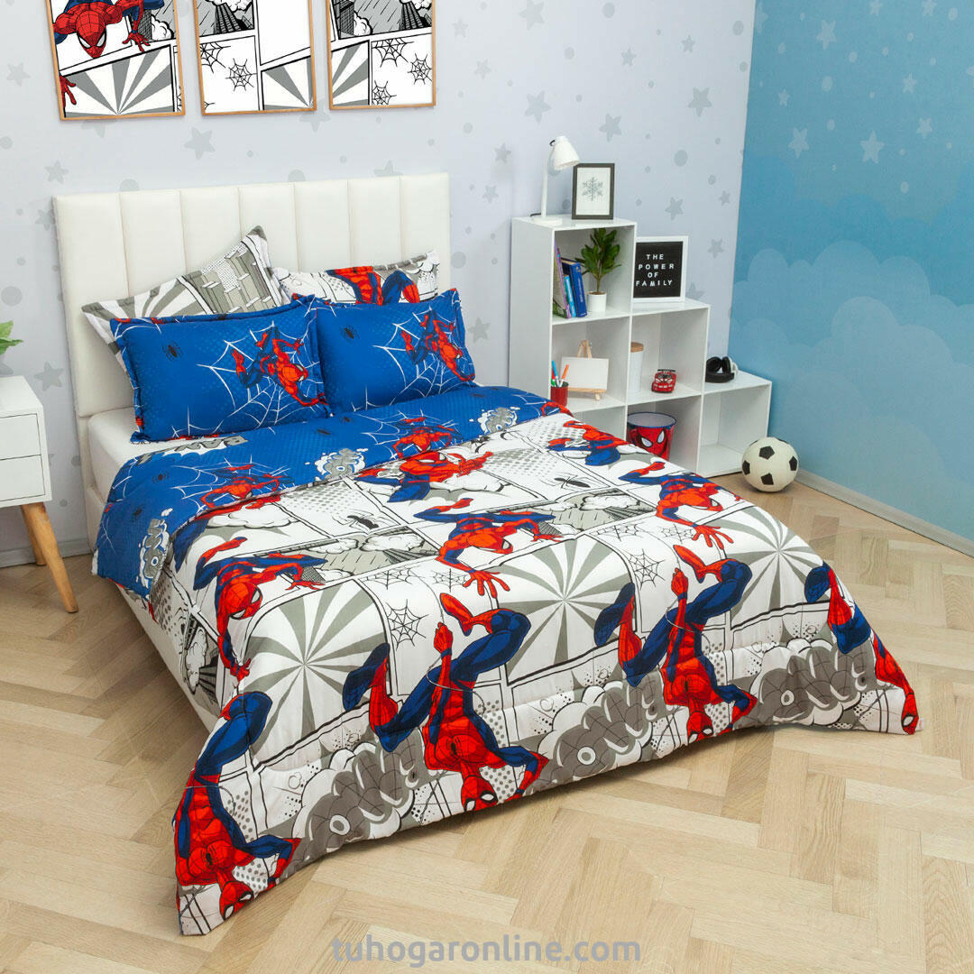 Cubrelecho Acolchado Cama Semidoble Marvel Spiderman Comics
