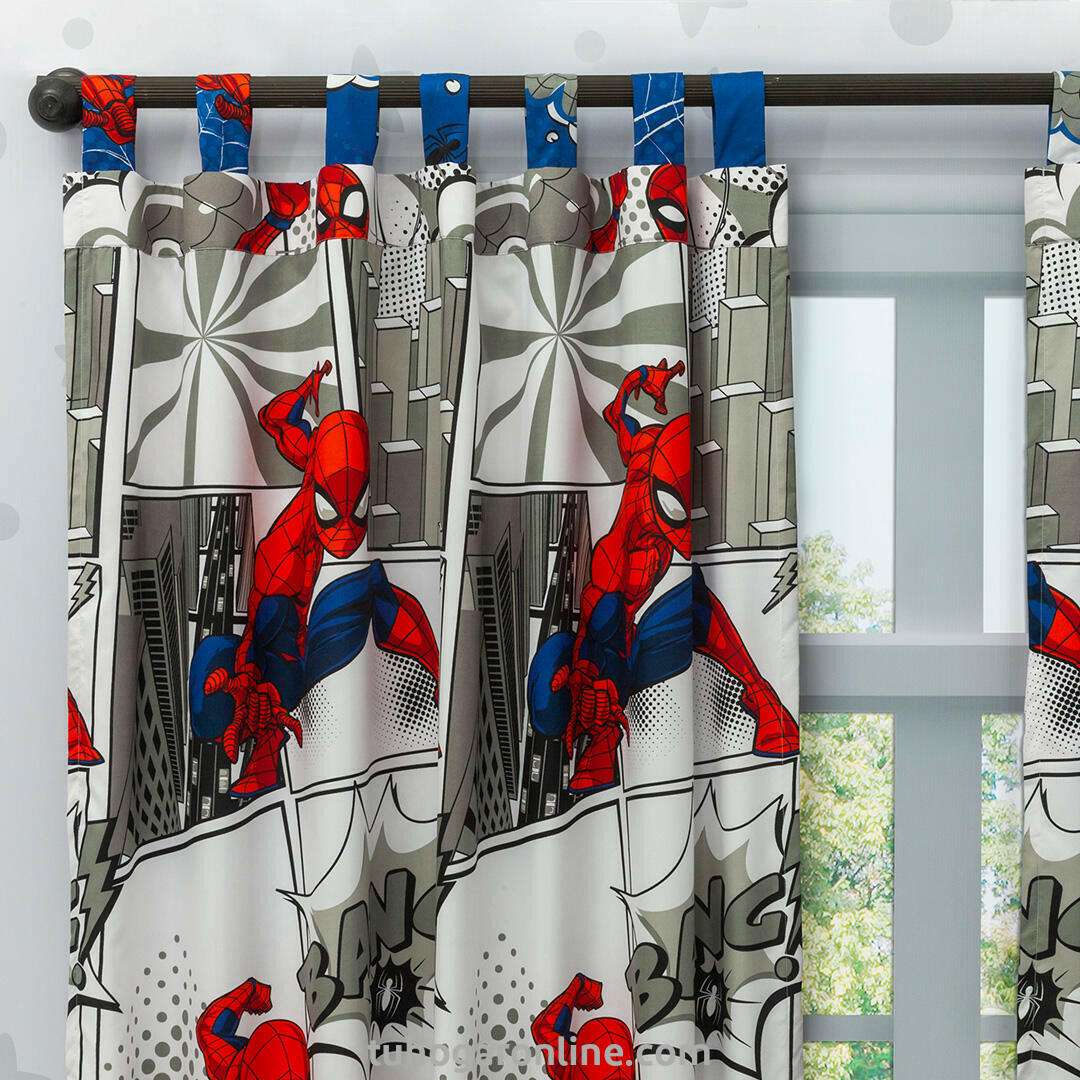 Juego De Sábana Con Cortina Disney Blanco Azul Spiderman Estampados Animados