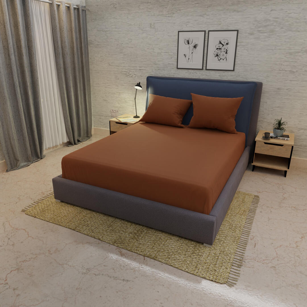 Sábana Ajustable Unicolor Microfibra Suavizada Terracota Confortable