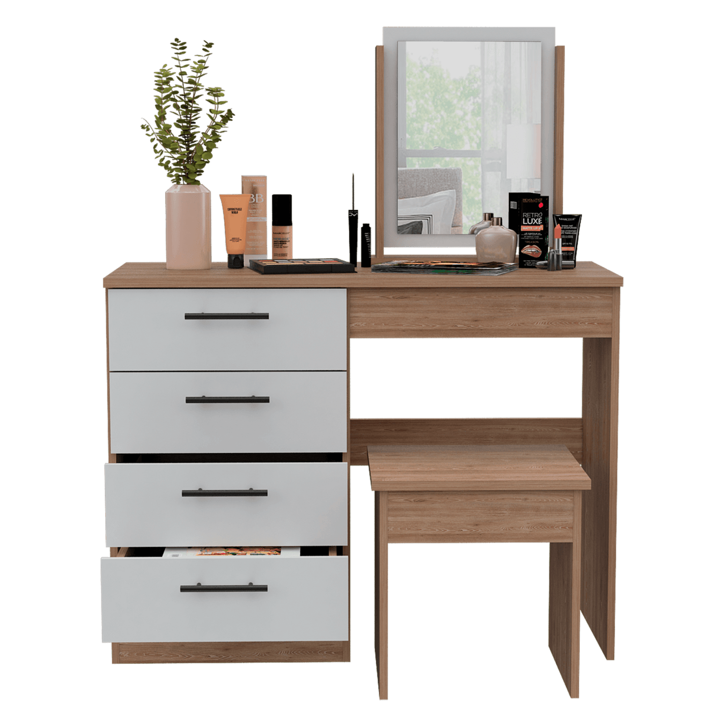 Mueble Tocador Kaia + Banca Rta Miel Blanco